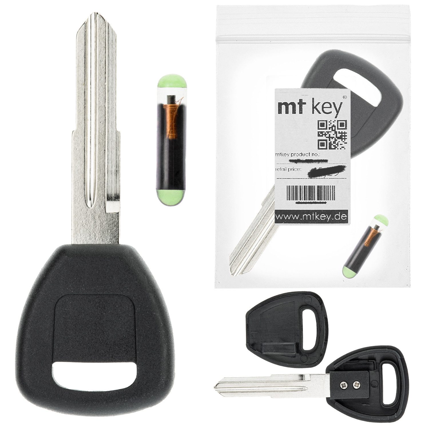 mt-key Schlüsseltasche Auto Zünd Schlüssel Rohling HON58R + ID48 Transponder (Set), für Honda Accord 6.Gen (98-03); Civic 7.Gen (99-06); Cr-V Rd (99-0...