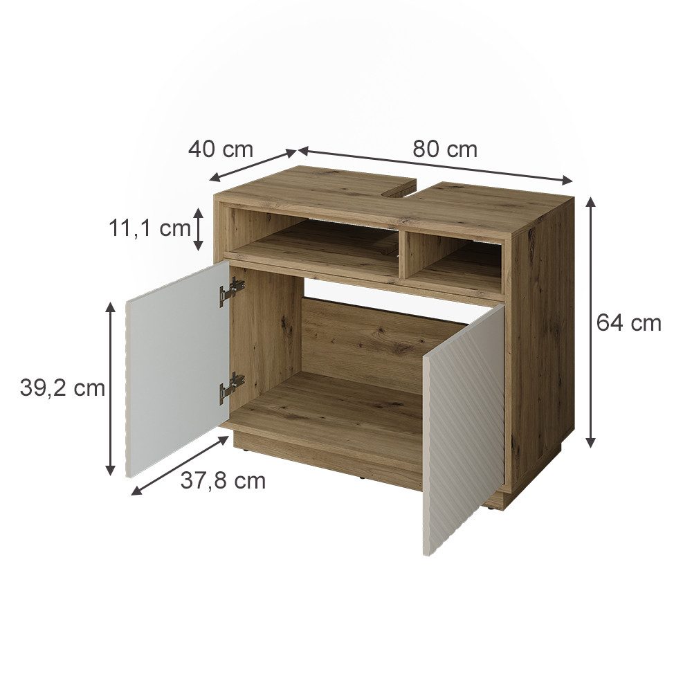 Vicco Waschbeckenunterschrank Beatrice, Cashmere/Artisan-Eiche, 80 x 64 cm mit 2 Türen (1-St)