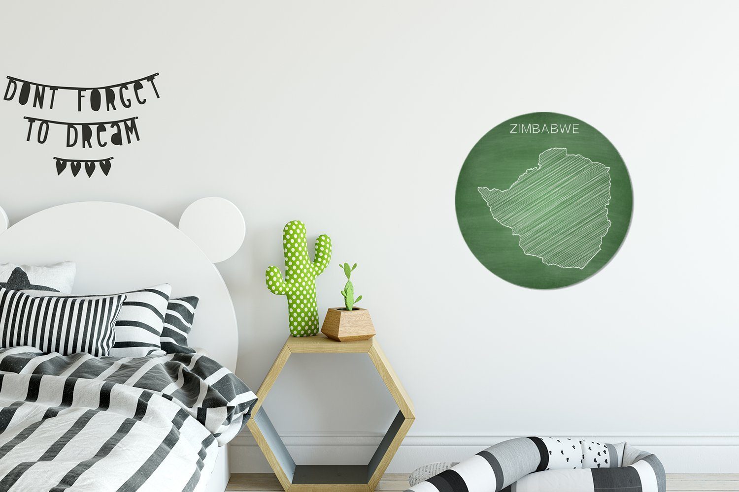 Illustration Eine Kinderzimmer, Simbabwe Rund, Tapetenaufkleber, einer Tapetenkreis St), Wohnzimmer Wandsticker für auf von grünen (1 Kreidetafel MuchoWow