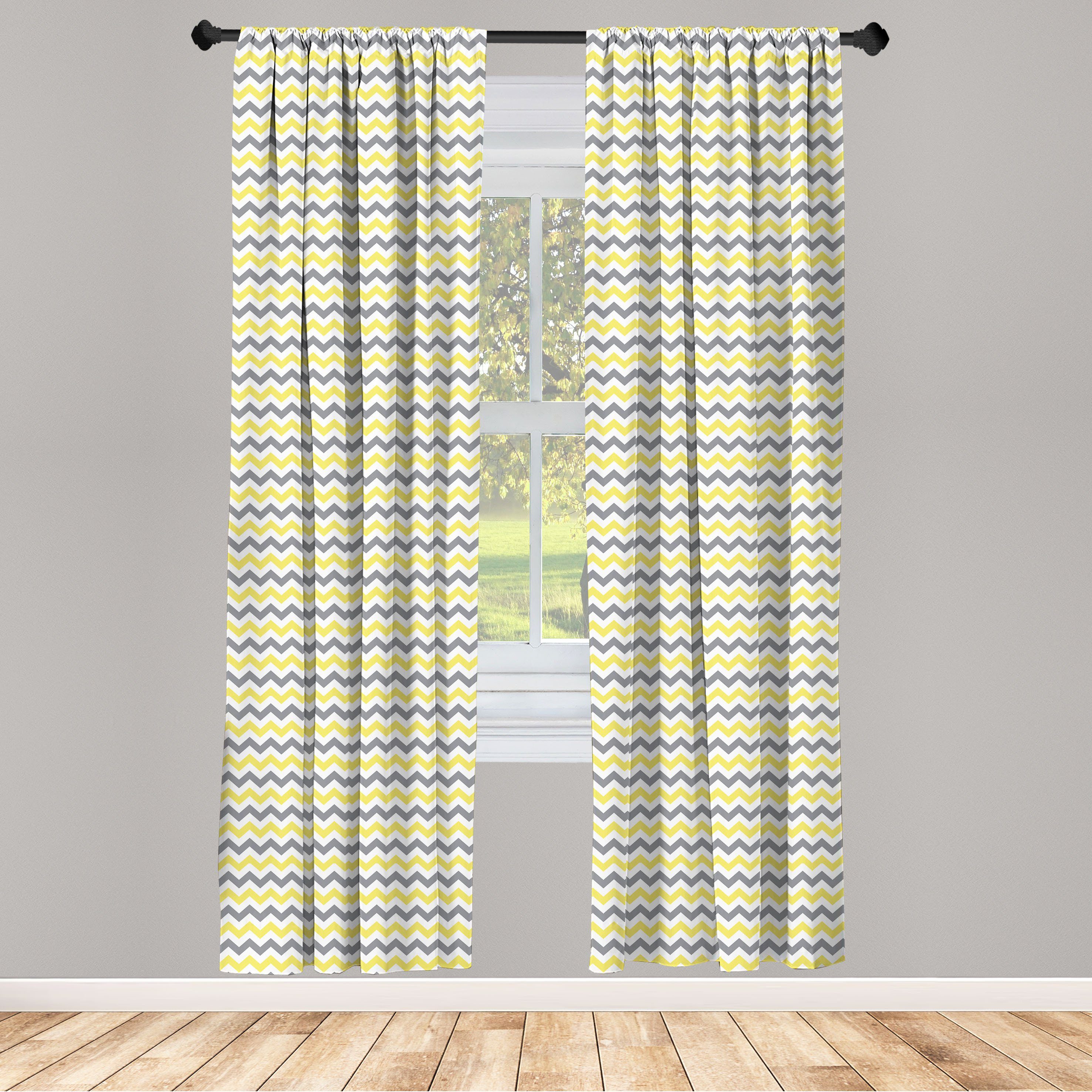 Gardine Vorhang für Wohnzimmer Schlafzimmer Dekor, Abakuhaus, Microfaser, grau Chevron Weiche Linien Triangles