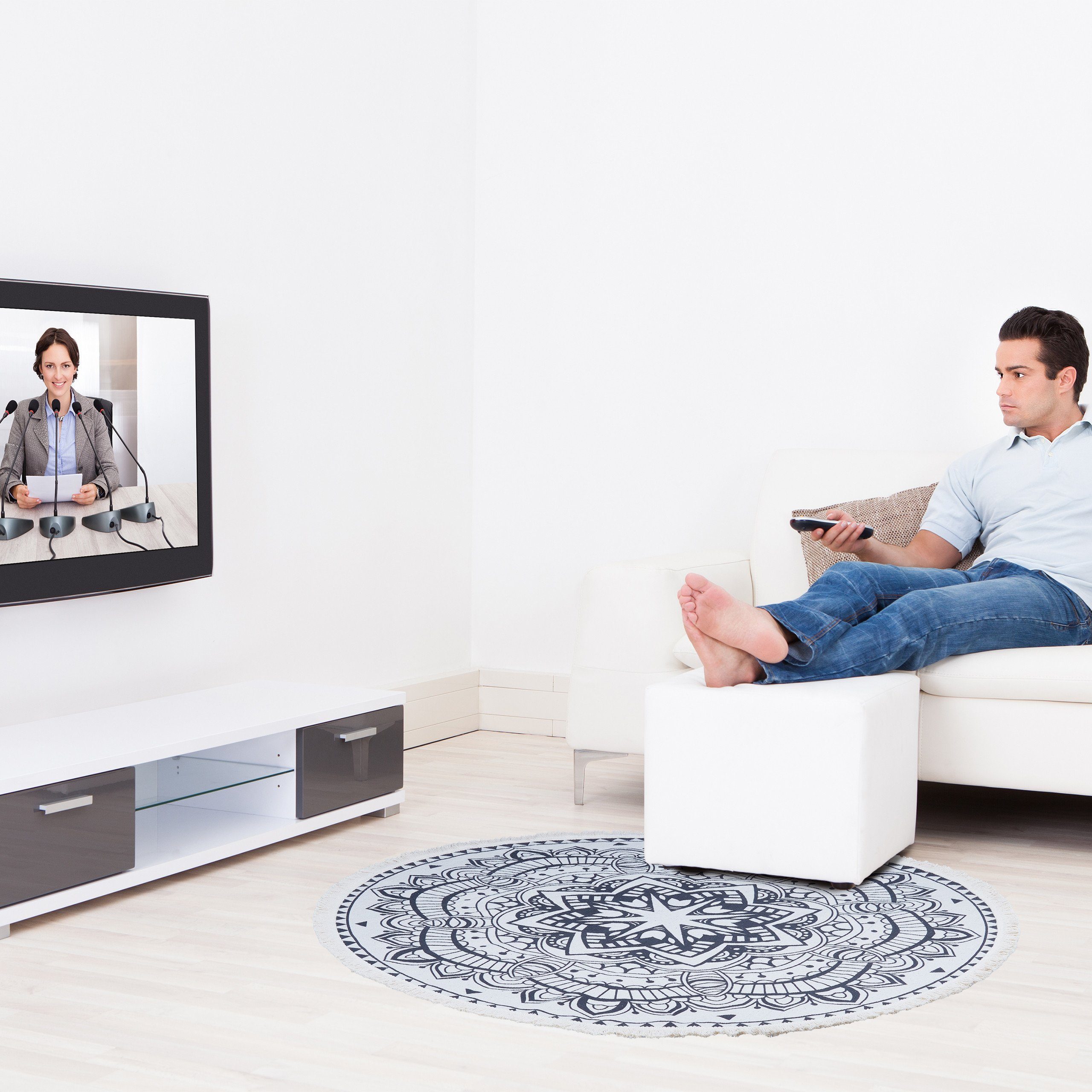 relaxdays Läufer Runder Teppich im Mandala-Design, Höhe: 5 mm