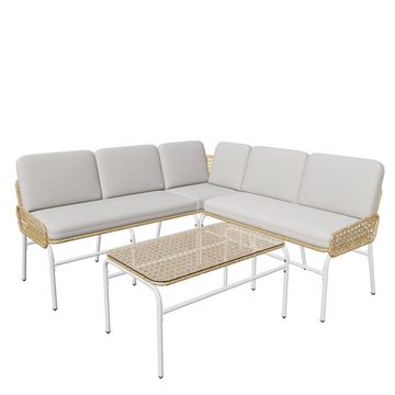 MODFU Gartenlounge-Set 5-Sitzer Gartenmöbel Polyratta, (2-Sitzer Sofa + 3-Sitzer Sofa +Tisch), Gartenmöbel Set Landhaus,Balkonset Rope Lounge