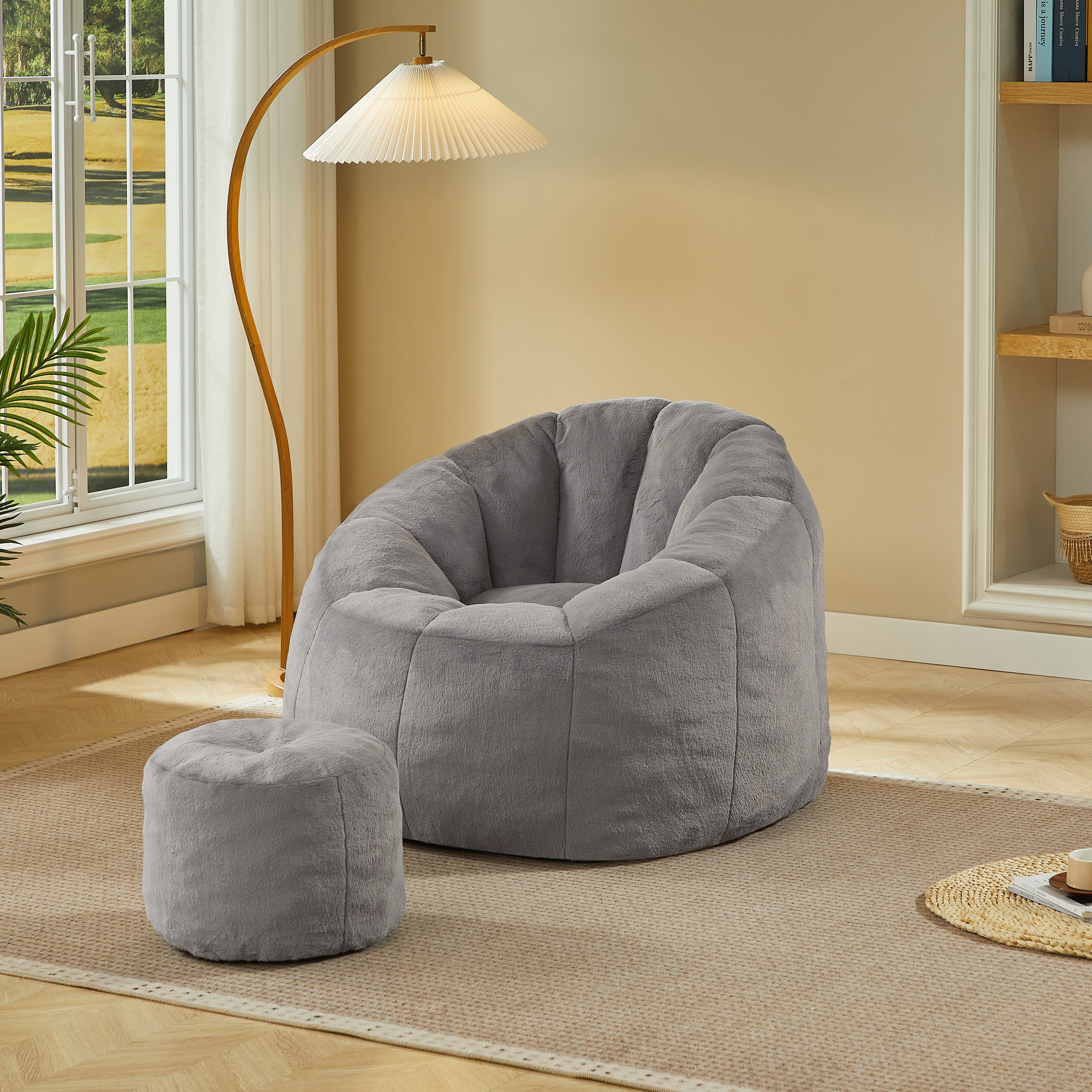 muvano Sitzsack Weicher Blüten-Sitzsack mit Fußhocker, vakuumverpackt, keine Montage (2 St), für Wohnzimmer & Balkon – Bild 3 von 5