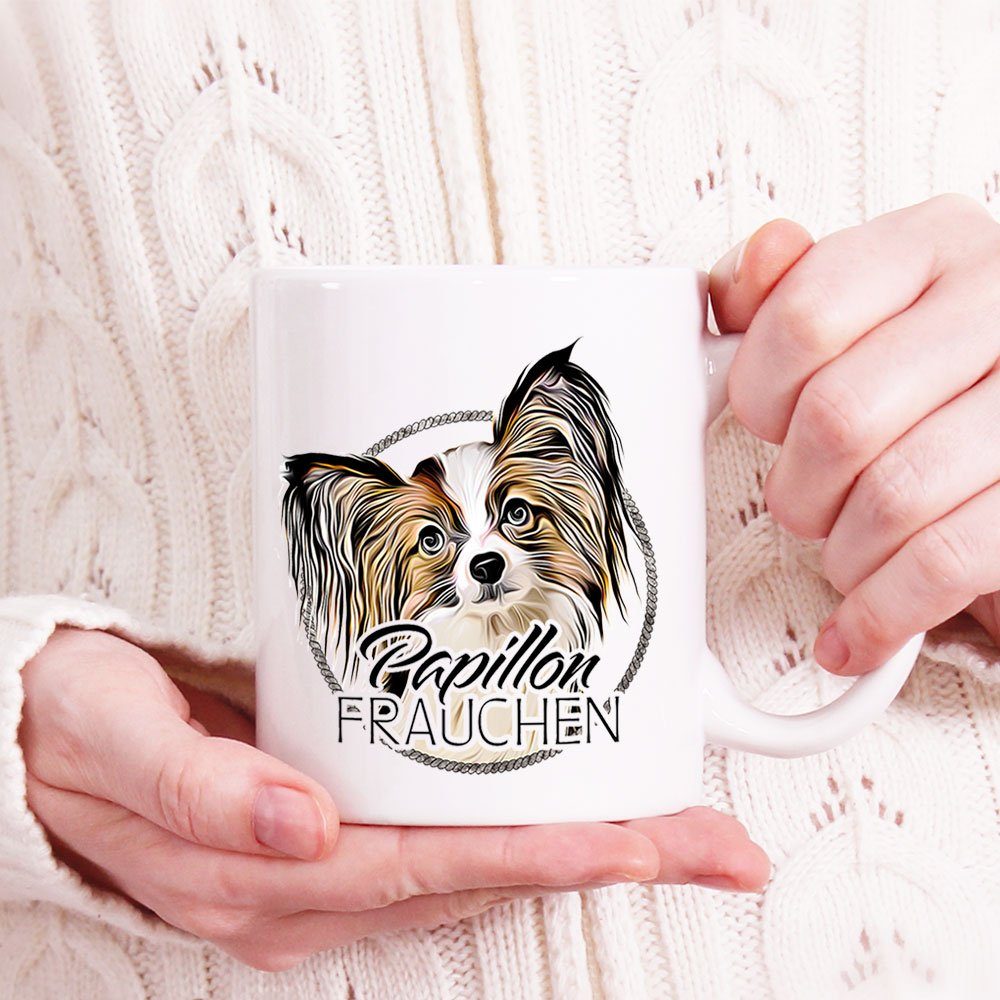 Cadouri Tasse PAPILLON FRAUCHEN - Hundefreunde, Kaffeetasse Keramik, Geschenk, 330 bedruckt, mit für handgefertigt, beidseitig Hunderasse, ml