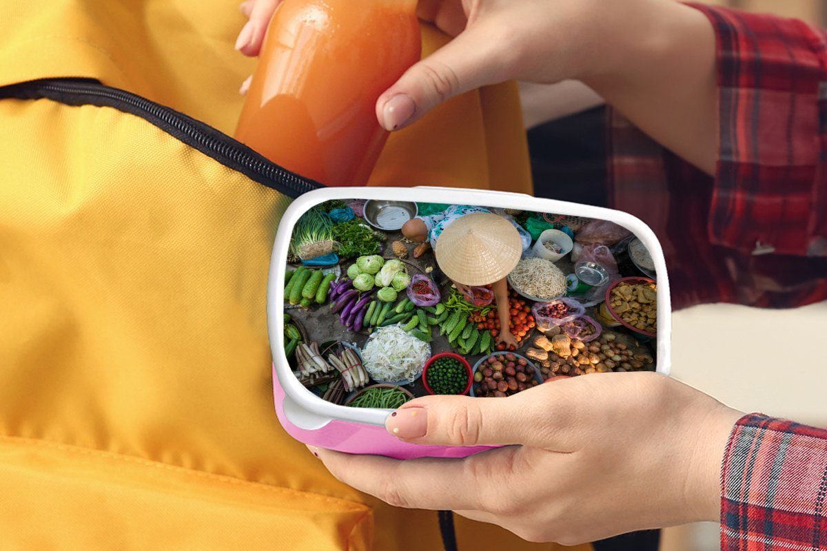 Mädchen, mit für Erwachsene, Brotbox Kunststoff Küche (2-tlg), rosa Kinder, in vietnamesischen Kunststoff, Snackbox, MuchoWow der Markt Lunchbox die Produkten, verwendet, Brotdose