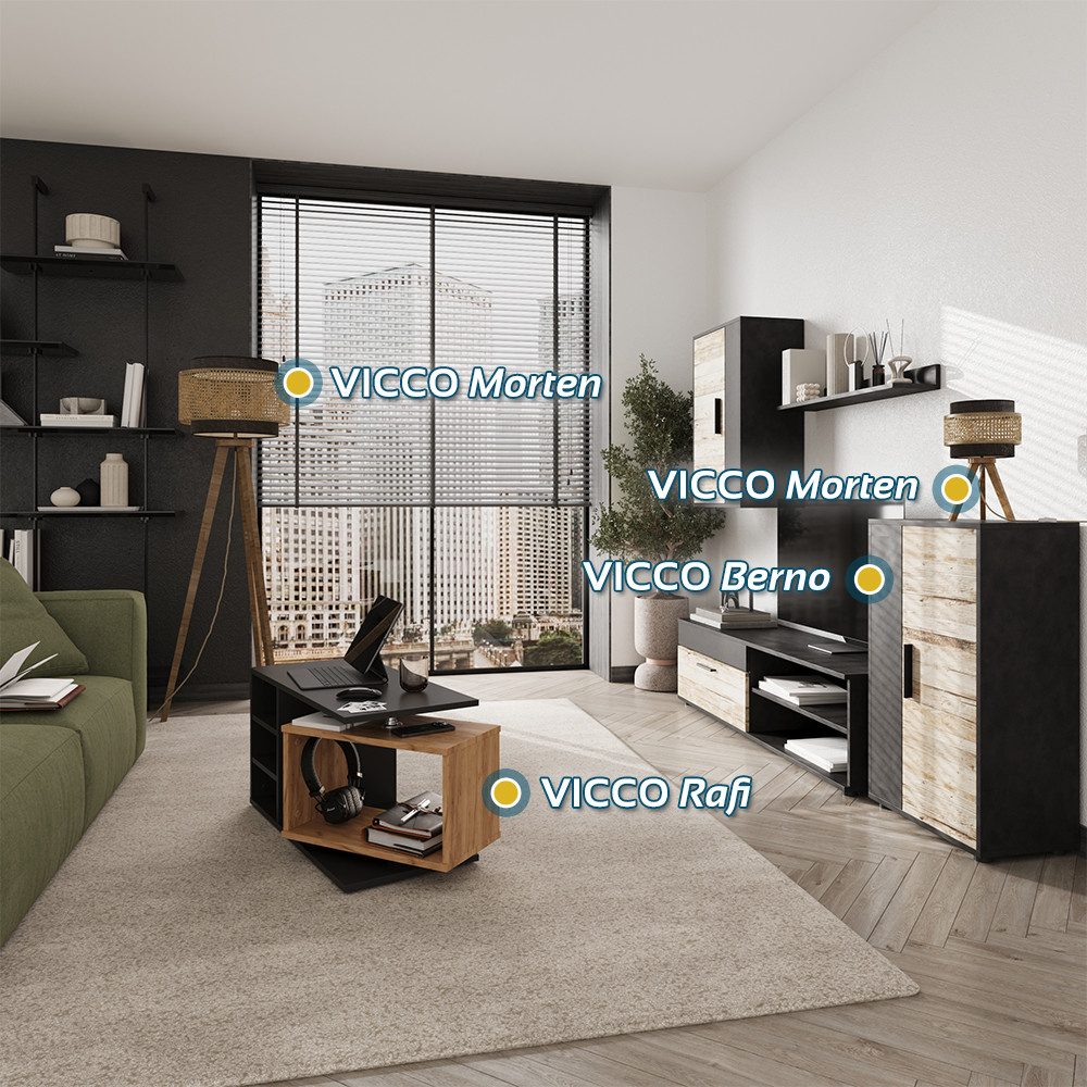 Vicco Couchtisch Rafi, Schwarz/Eiche, 88 x 35 cm günstig online kaufen