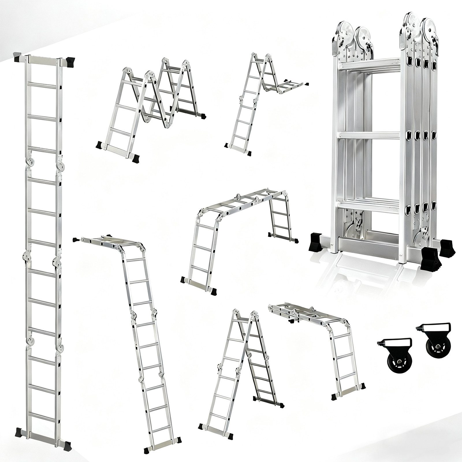 OUTIGO Vielzweckleiter,Aluminium Multifunktionsleiter, 7in1, Sicherheitsschloss (4x3/4x4/4x5 verschiedene Spezifikationen), 7in1 Aluminium Multifunktionsleiter, 150 kg schwer