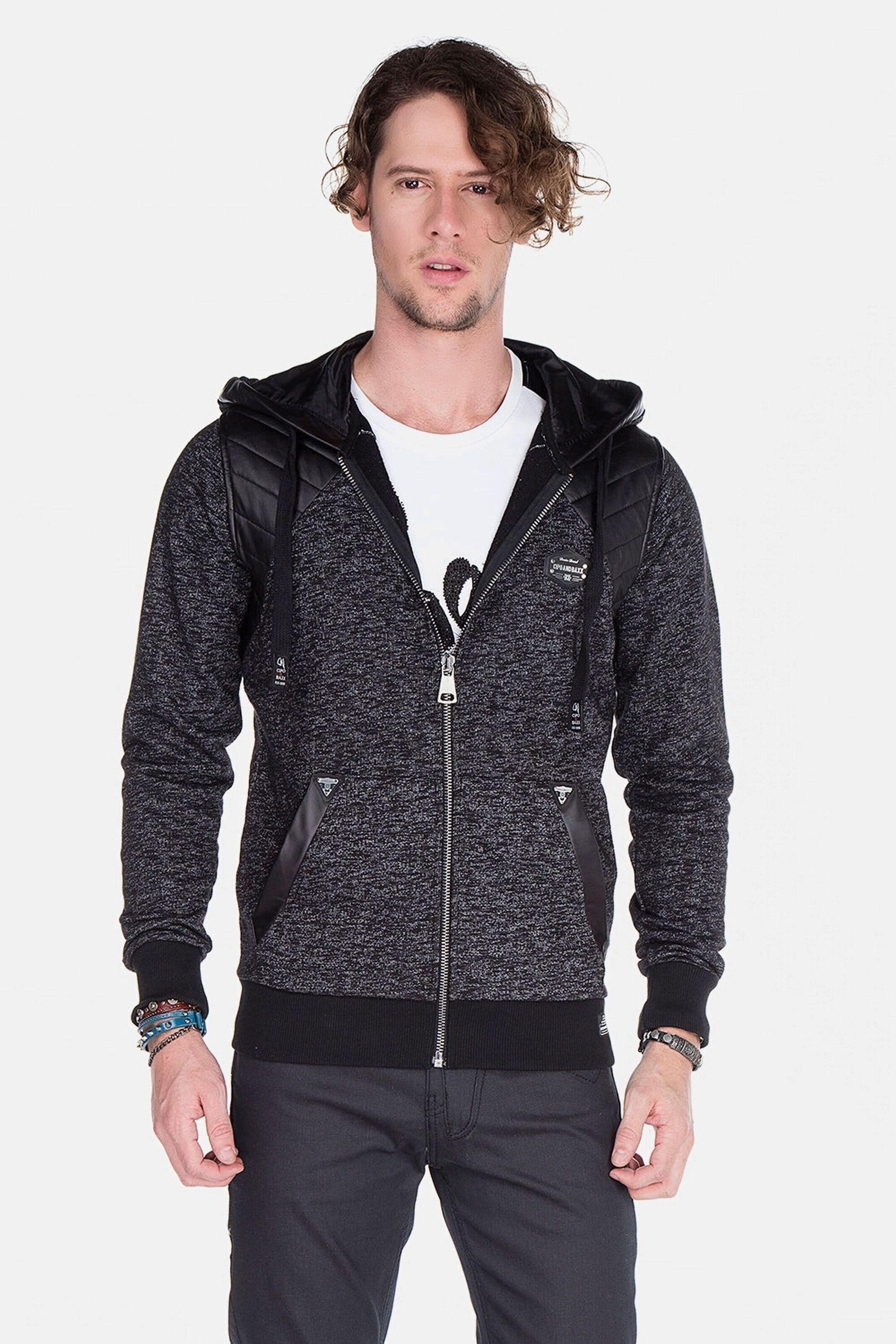 Cipo & Baxx Sweatjacke Strickjacken (1-tlg) mit Kunstlederapplikationen, CL-251