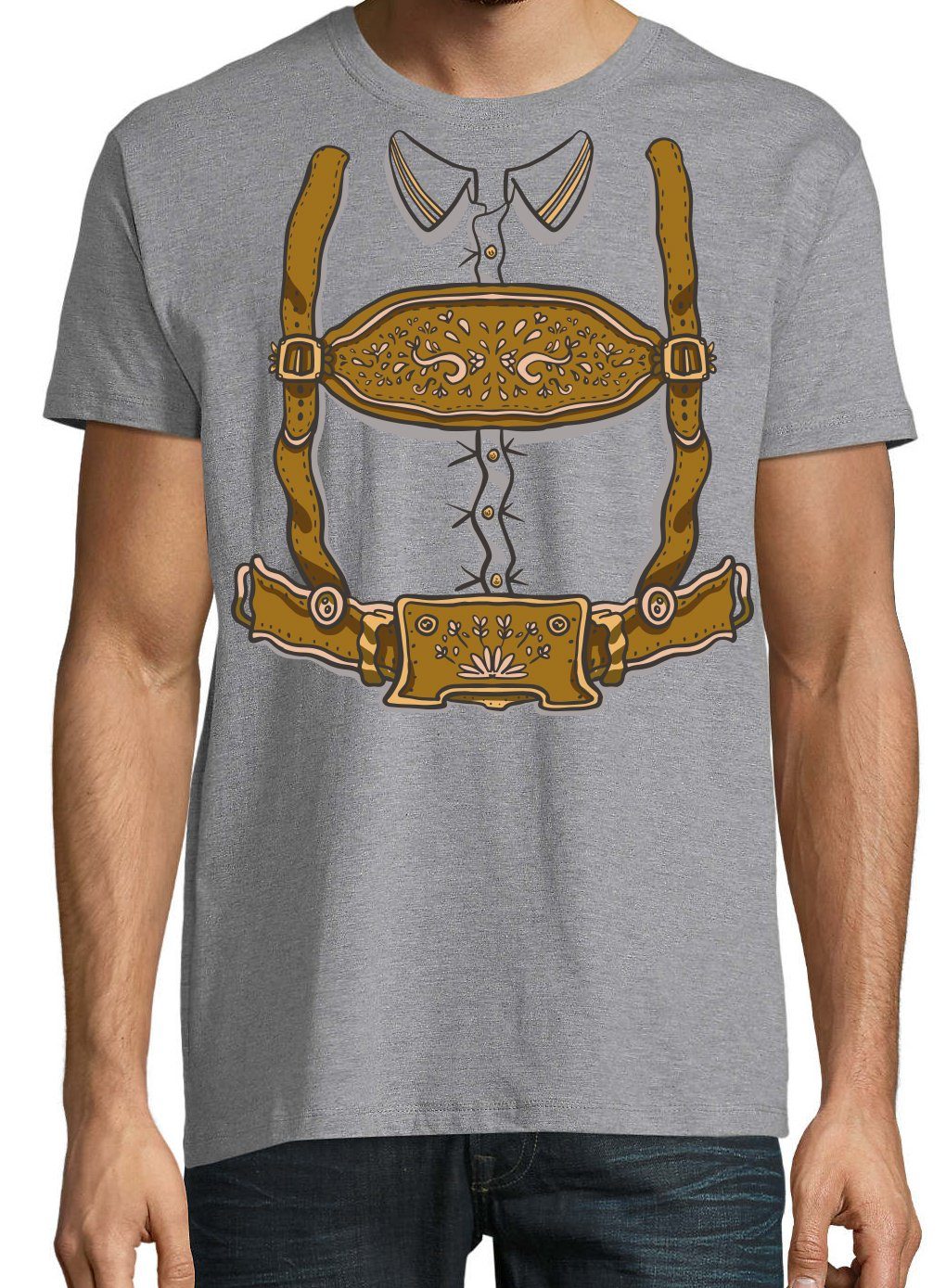 mit T-Shirt Designz Fun-Look Grau Oktoberfest Herren lustigem Trachten Print-Shirt Youth Aufdruck