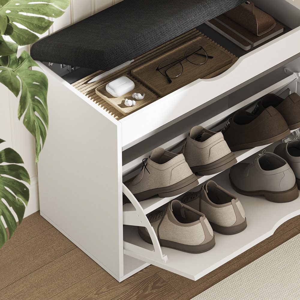 Vicco Schuhbank Schufy, Weiß/Schwarz, 60 x 51 cm mit 2 Fächern (1-St)