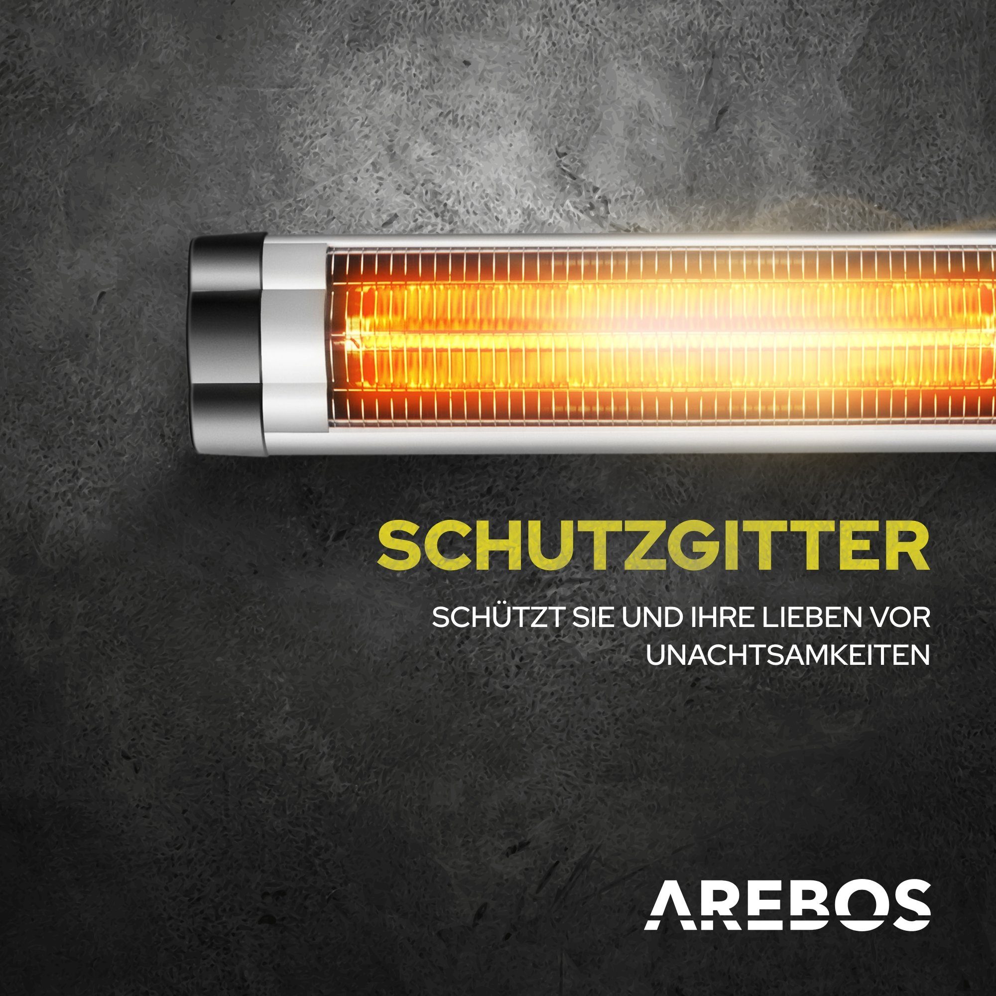 Arebos Heizstrahler Timer 3 Infrarot mit 24 W Heizstufen, Std. 2.500 LED-Anzeige, Fernbedienung