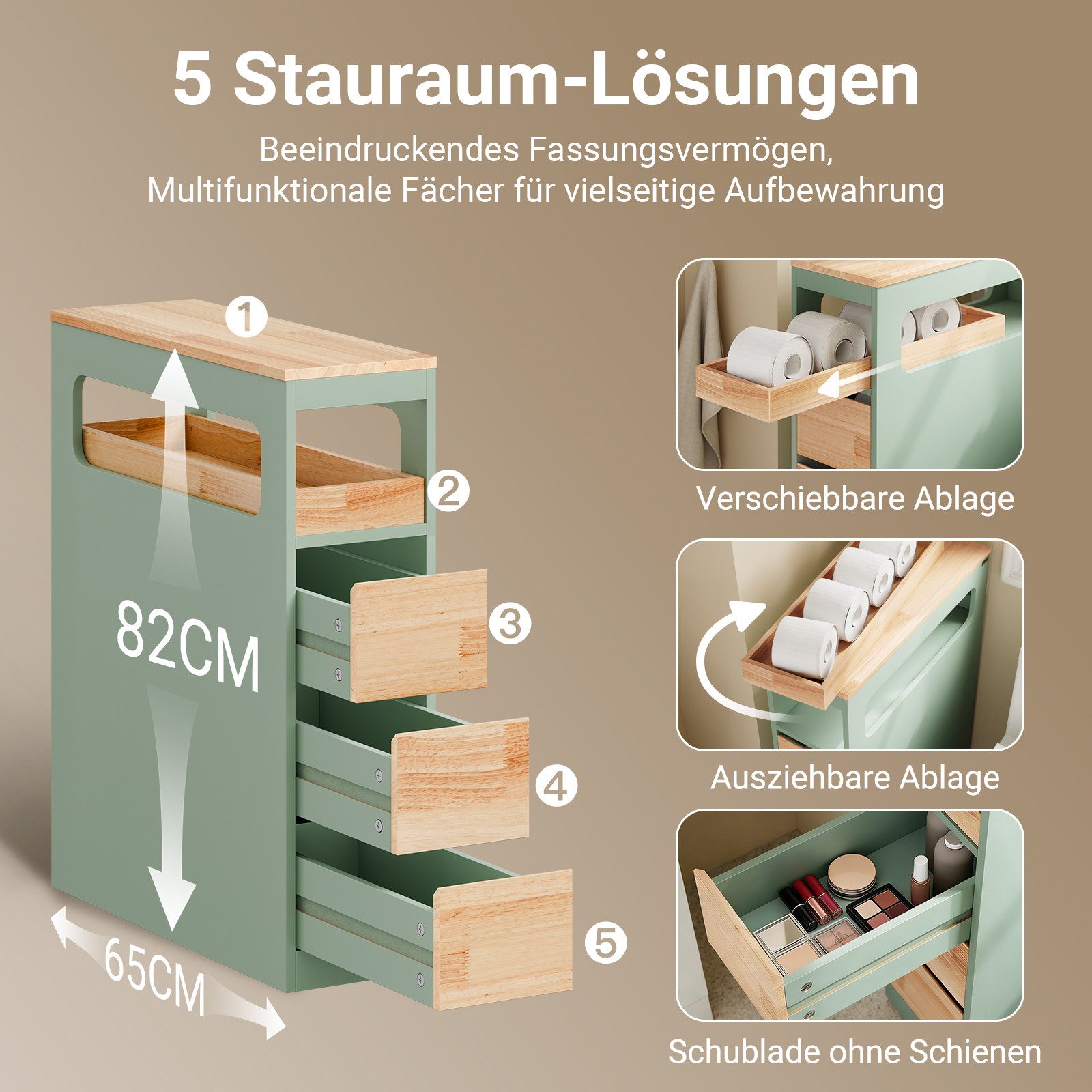 SoBuy Beistellwagen BZR54, Badezimmerschrank mit Rollen, Badschrank schmal, Kommode, Küchenwagen schmal Nischenwagen Badezimmerregal mit Rädern, ausziehbar