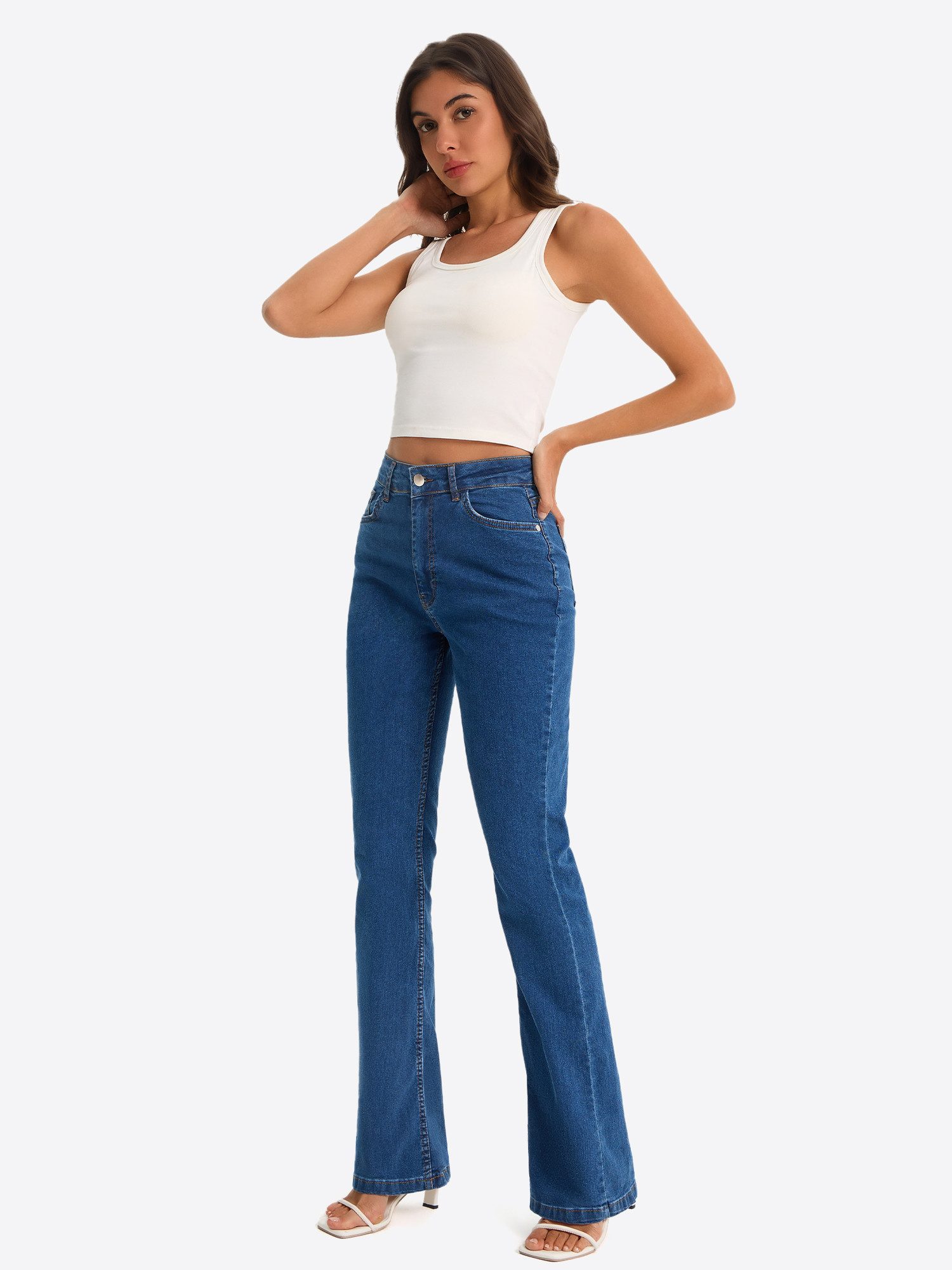 Imily Bela Schlagjeans Damen Jeanshose im Schlag-Schnitt mit hoher Bundhöhe (Packung, 1-tlg., 1per-Pack) 5-Pocket-Style