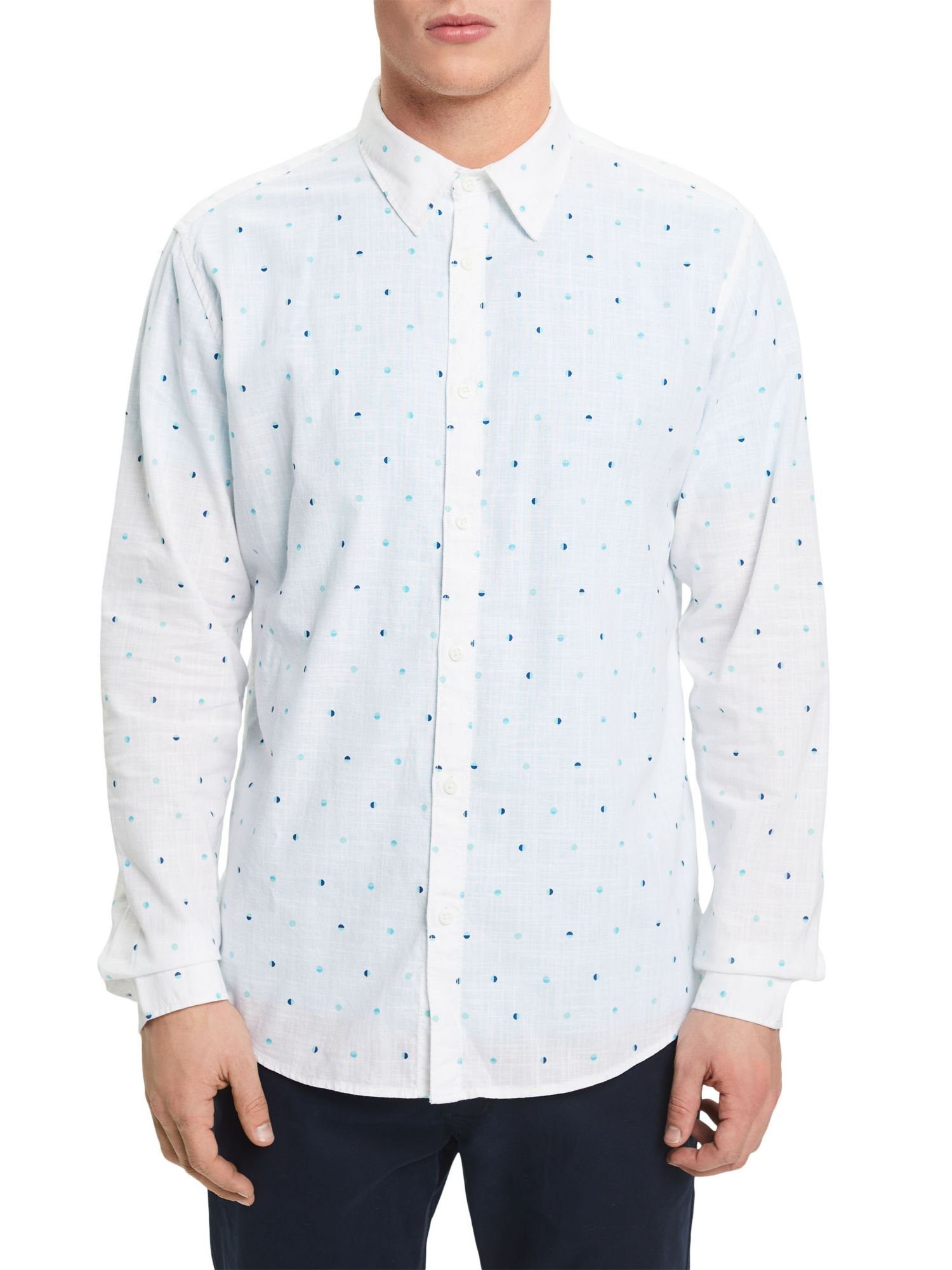 Esprit Lunar-Dot-Muster aus Baumwolle Slub edc Langarmhemd by mit WHITE Hemd