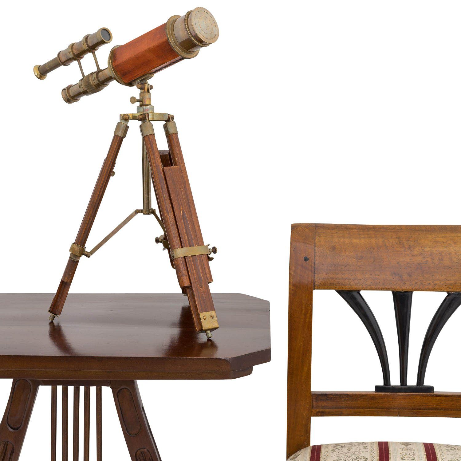 mit Fernglas Messing Teleskop Holz-Stativ Fernrohr Doppel-Teleskop Aubaho Antik-Stil