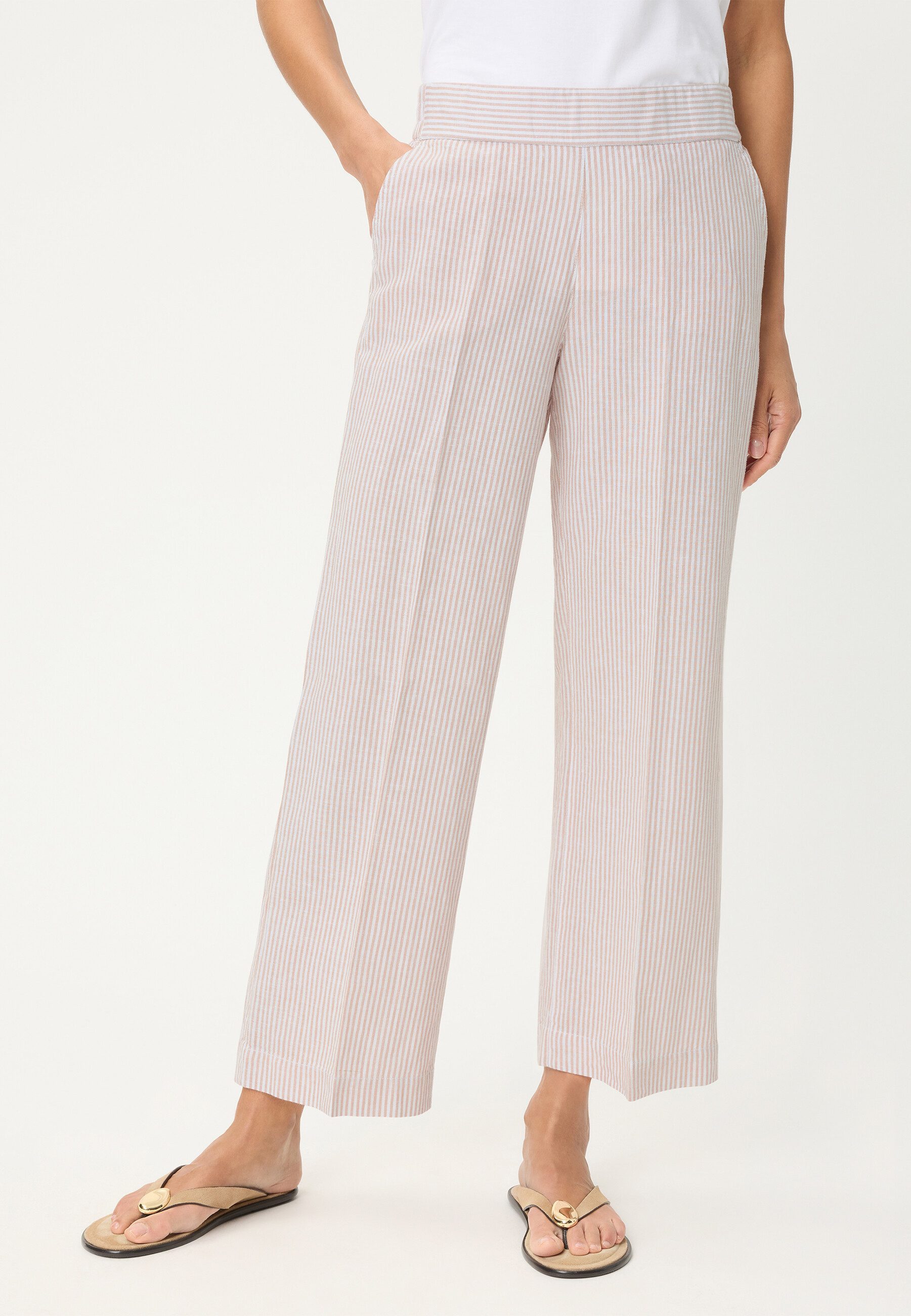 Olsen Stoffhose Hose mit Streifen aus Leinen-Baumwoll-Mix