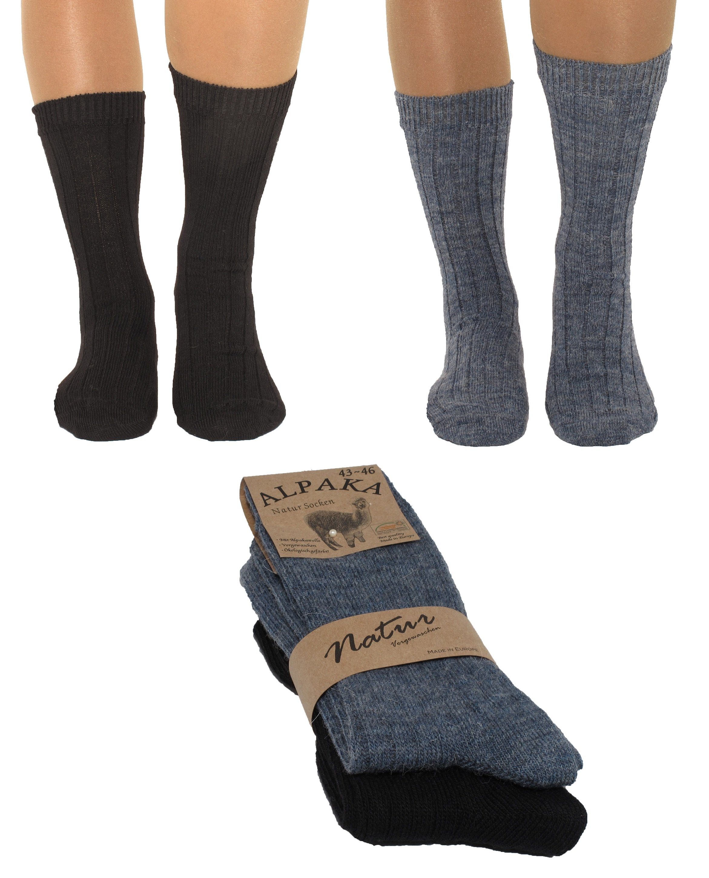 Markenwarenshop-Style Socken 2 Paar Alpaka Herren Socken Schafswolle Dünn  gestrickt Strümpfe 43-46