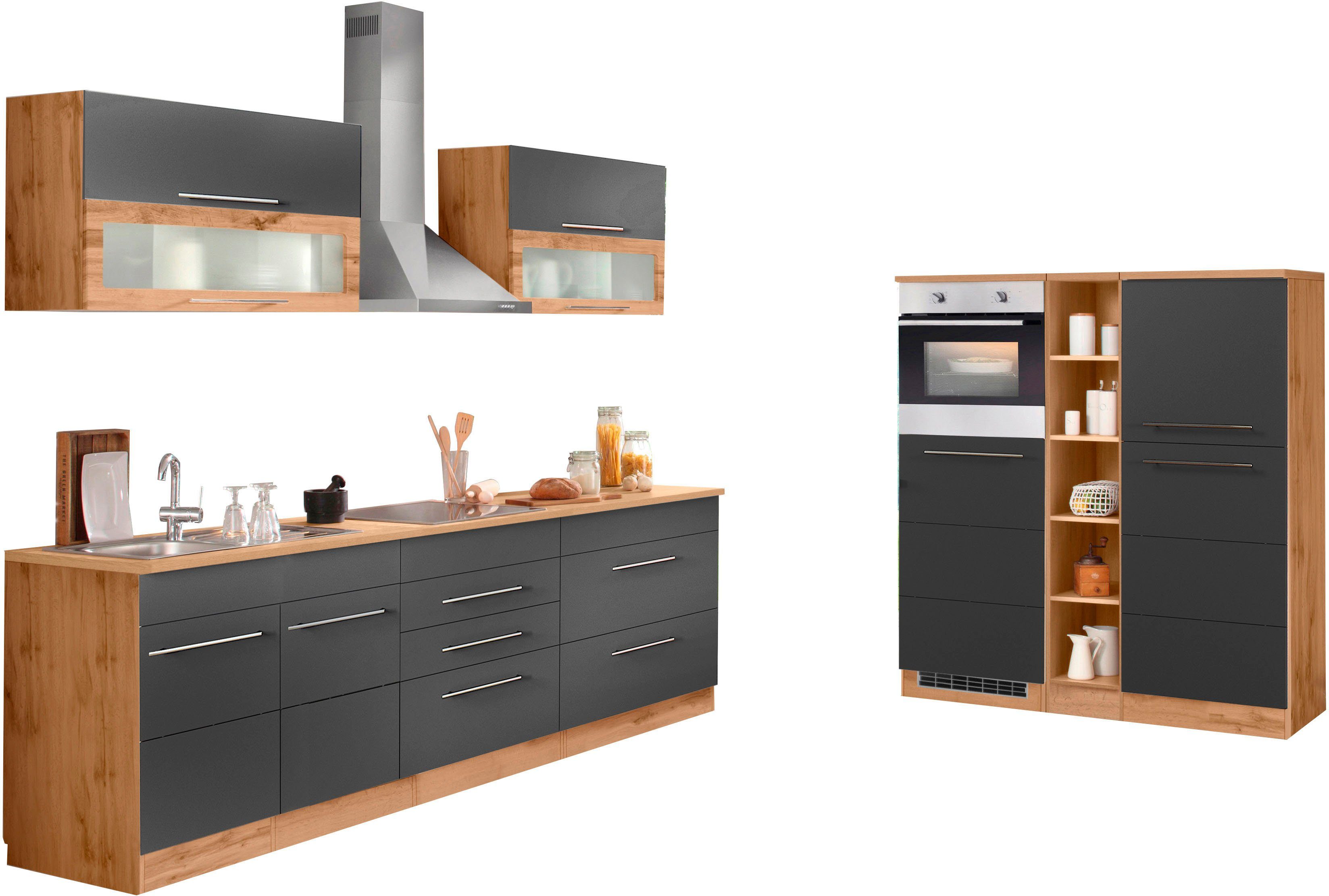 KOCHSTATION Küchenzeile KS-Wien, Breite 430 cm, wahlweise mit E-Geräten und Induktion