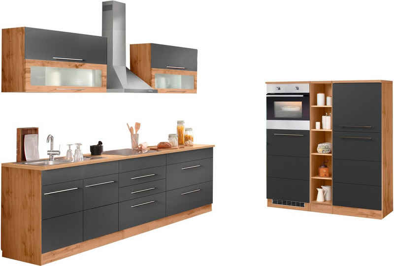 Kochstation Küchenzeile KS-Wien, Breite 430 cm, wahlweise mit E-Geräten und Induktion
