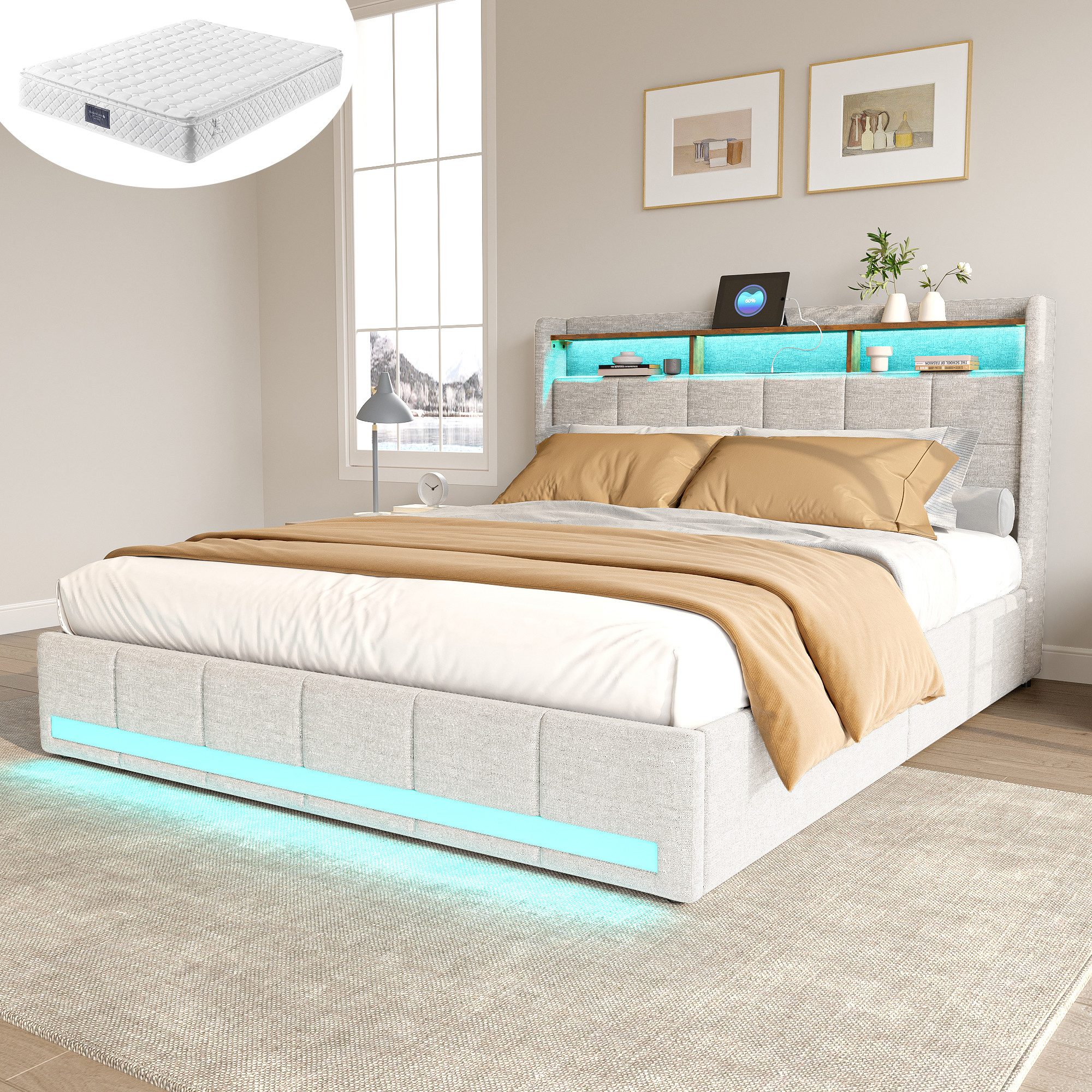 Furnishings Home Polsterbett Stauraumbett Doppelbett Jugendbett (7-Zonen Fe günstig online kaufen