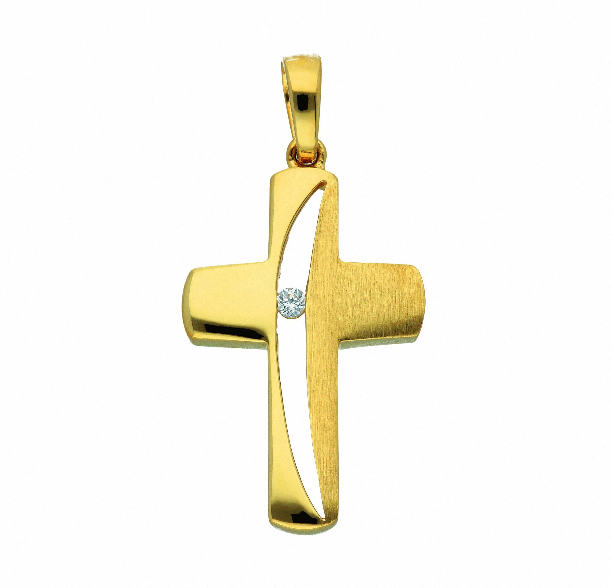 Adelia´s Kette mit Anhänger 333 Gold Kreuz Anhänger mit Zirkonia, Schmuckset  - Set mit Halskette, Maße des Anhängers - Breite 14,3 mm - Höhe 19,7 mm