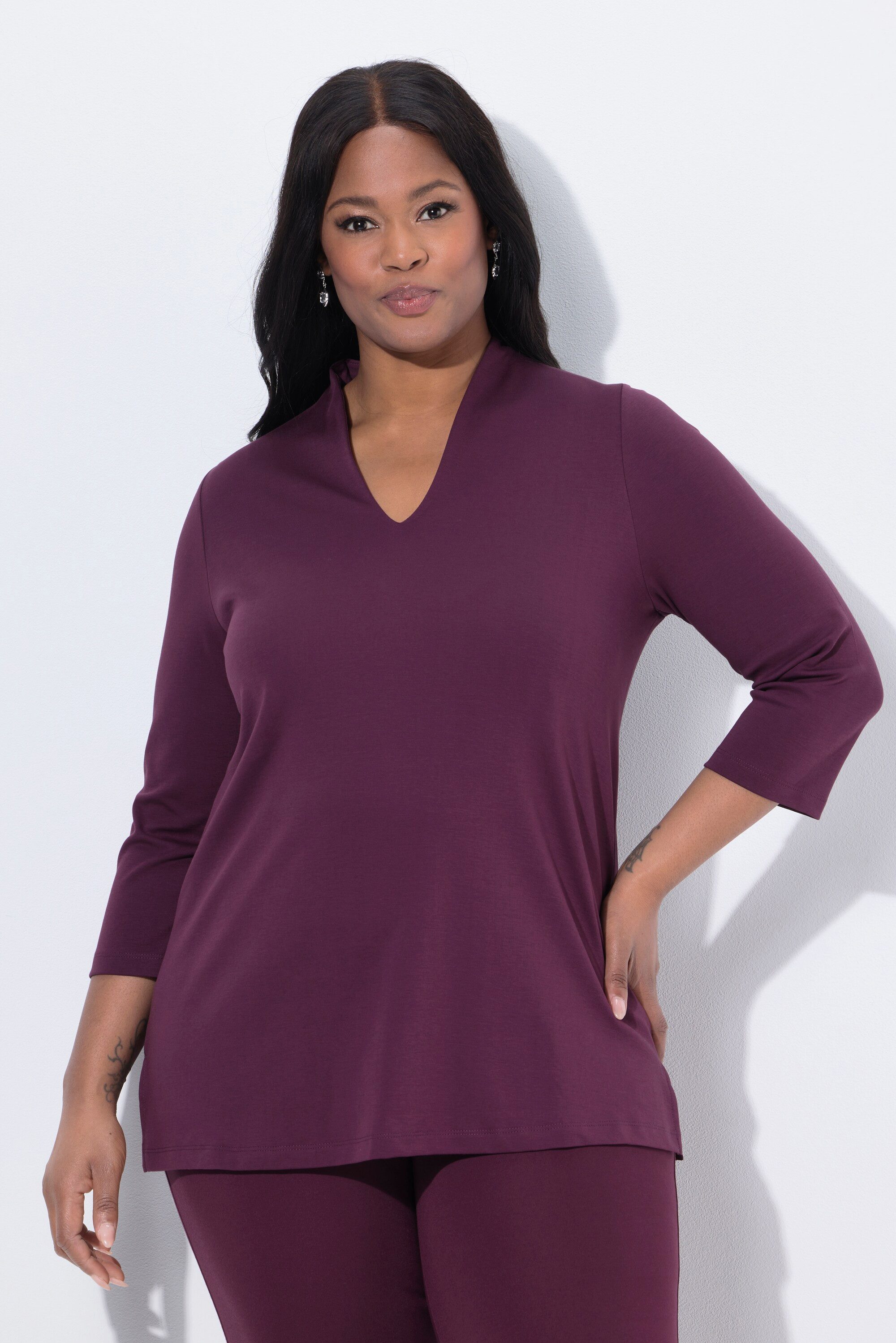 Ulla Popken T-Shirt Shirt A-Linie Kelchkragen günstig online kaufen