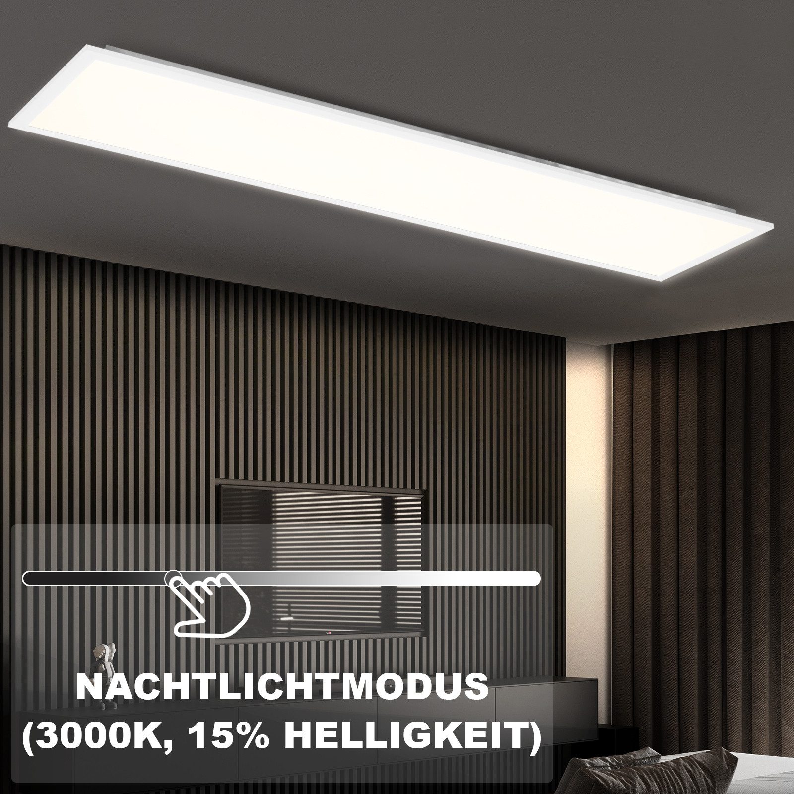ZMH LED Deckenleuchte Wohnzimmer Deckenpanel Dimmbar Lang RGB Farbwechsel Werkstatt Flur, Backlight Augenschutz, Einfache Installtion, LED fest integriert, RGB, 100x25 Modern 24W Deckenlampe Spielzimmer mit Fernbedienung