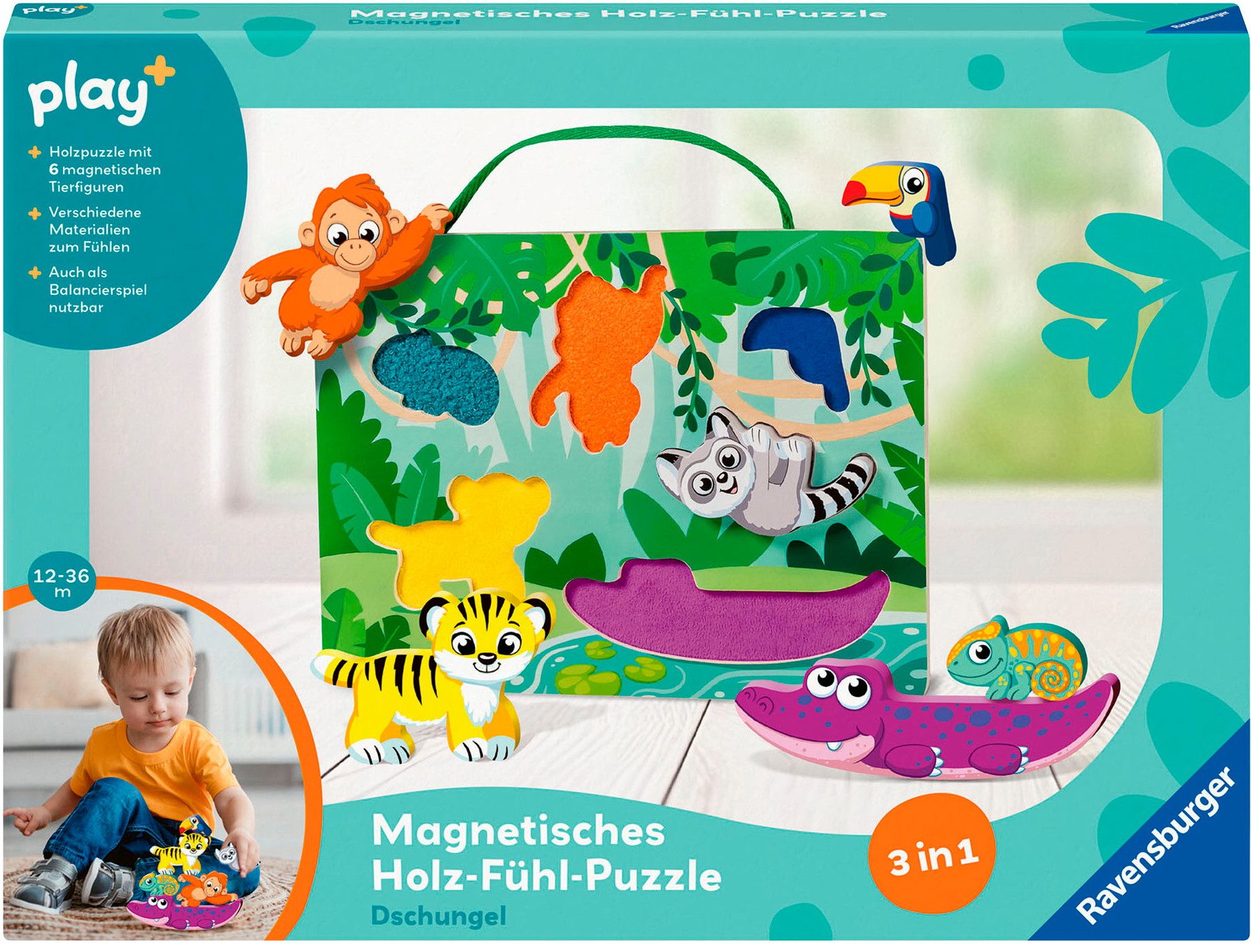 Ravensburger Puzzle Play+ Magnetisches Holz-Fühl-Puzzle: Dschungel, günstig online kaufen