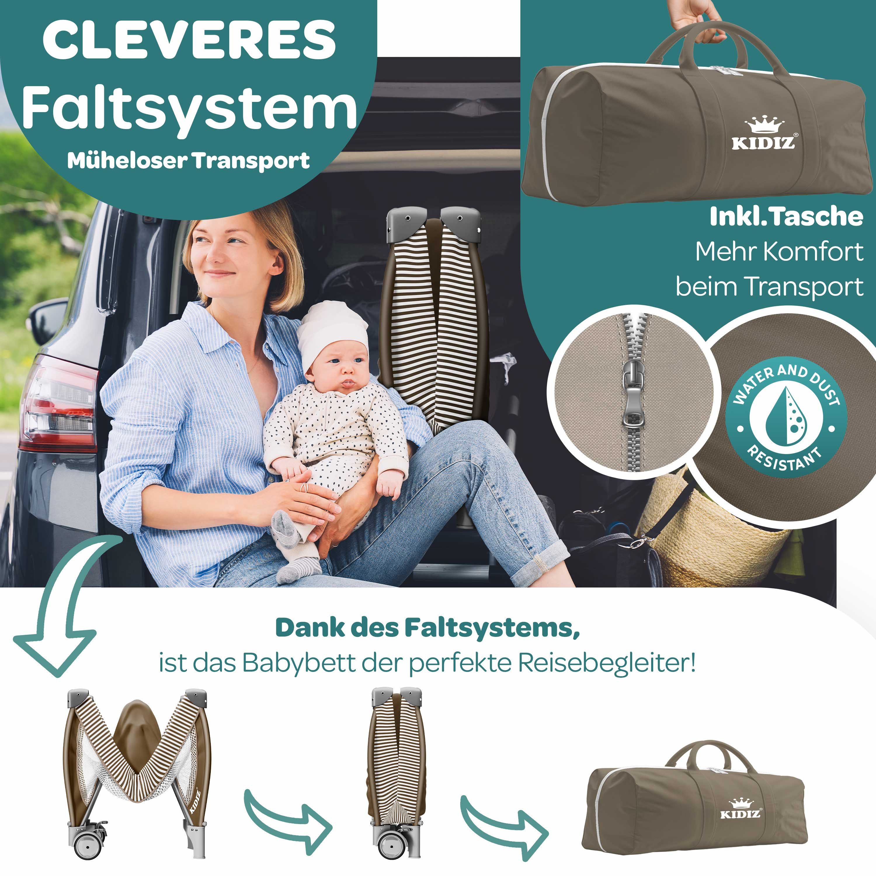 KIDIZ Baby-Reisebett, Babybett Kombi Set mit Matratze & Wickelauflage ab Geburt bis 15 kg