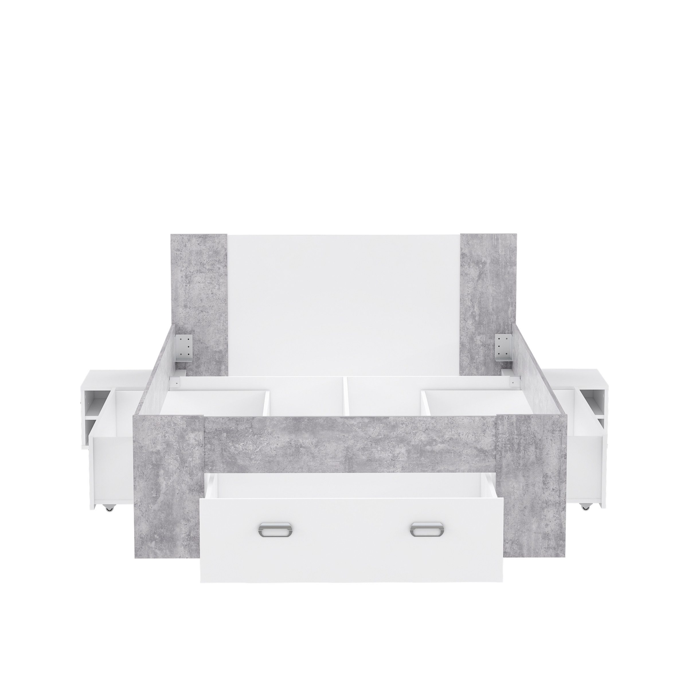 freiraum Stauraumbett Bob, in Betonoptik Lichtgrau / Weiss - 203,6x86x143,4cm (BxHxT)