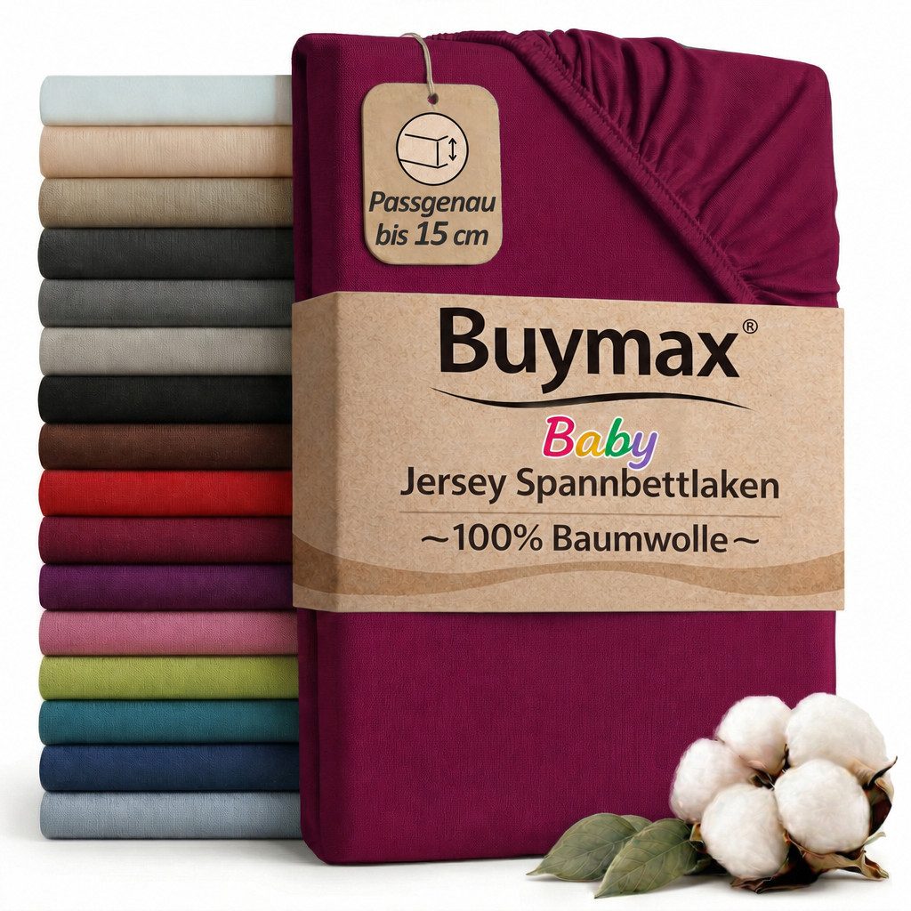 Buymax Spannbettlaken Babybett Kinderbett 60x120cm 70x140cm, Jersey 100% Baumwolle, Gummizug: Rundumgummi, (1 Stück), bis 15 cm Matratzenhöhe, weich, atmungsaktiv, hautfreundlich von Buymax
