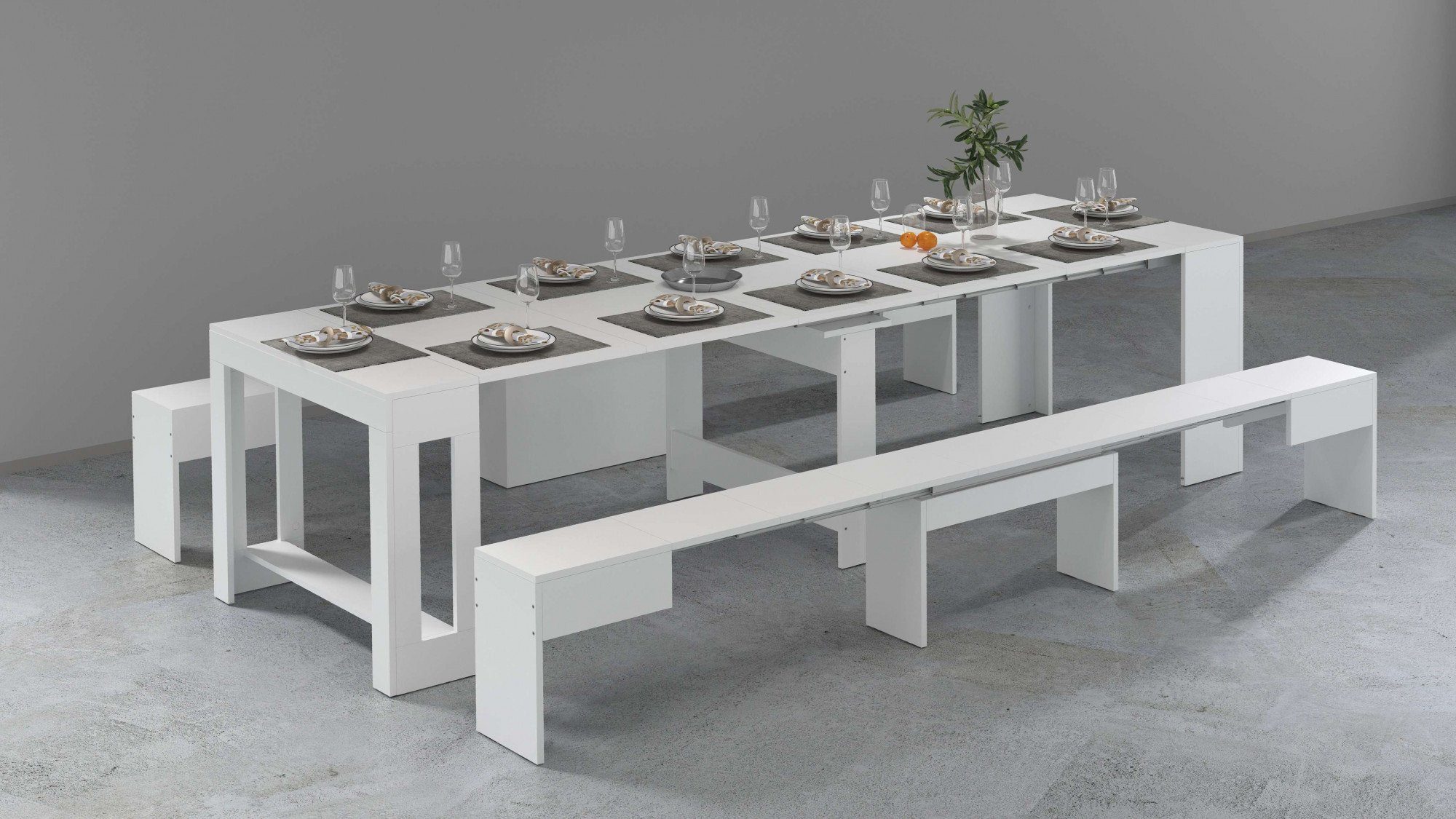 Home affaire Sitzgruppe Praktika, (Spar-Set, 2-tlg., Set beinhaltet 2 Bänke), Je Bank ausziehbar bis 290 cm