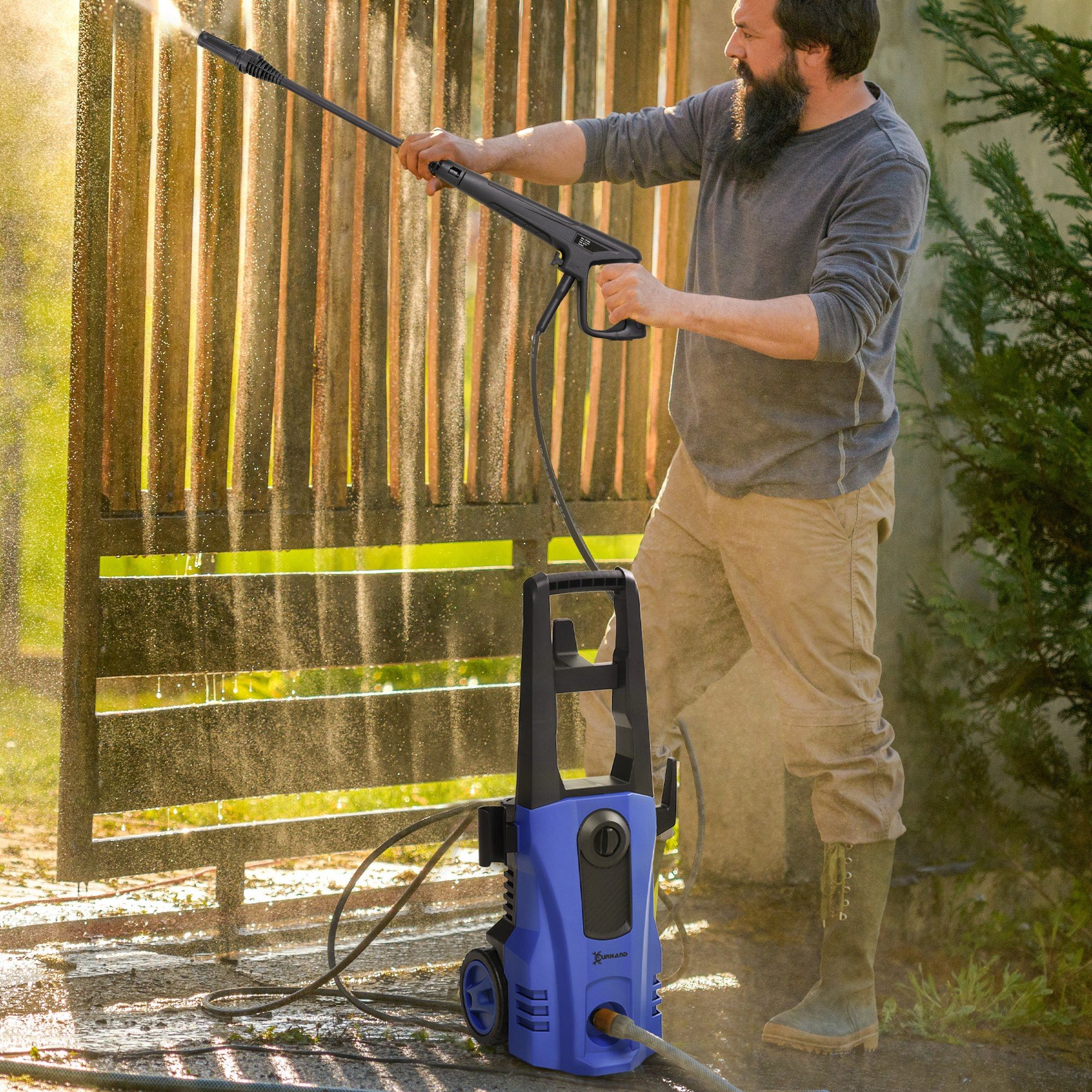 Durhand Hochdruckreiniger Flächenreiniger mit Bürsten Pistole Blau, Druck max: 150 bar, 1800 W, Fördermenge max: 420 l/h, (Hochdruckschlauch, 1 tlg., Hochdruckwascher), 1800 W, max. Wassermenge: 420 l,h