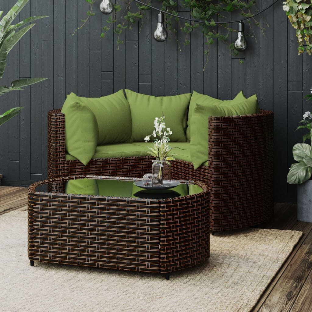 furnicato Gartenlounge-Set 4-tlg. Garten-Lounge-Set mit Kissen Braun Poly Rattan, (1-tlg)