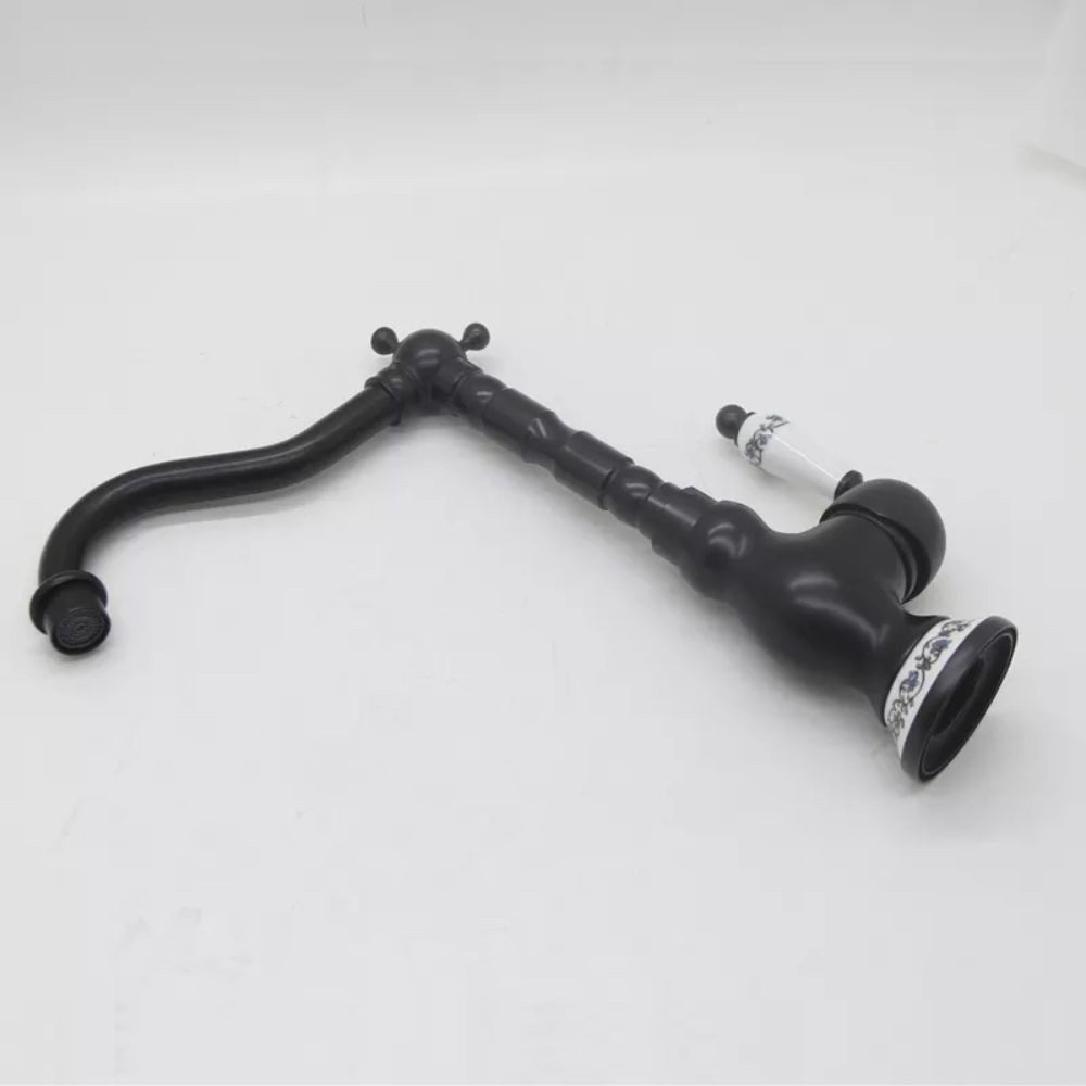Kinaree Badarmatur Retro Wasserhahn FORAM Messing, schwarz, Keramik mit Malerei