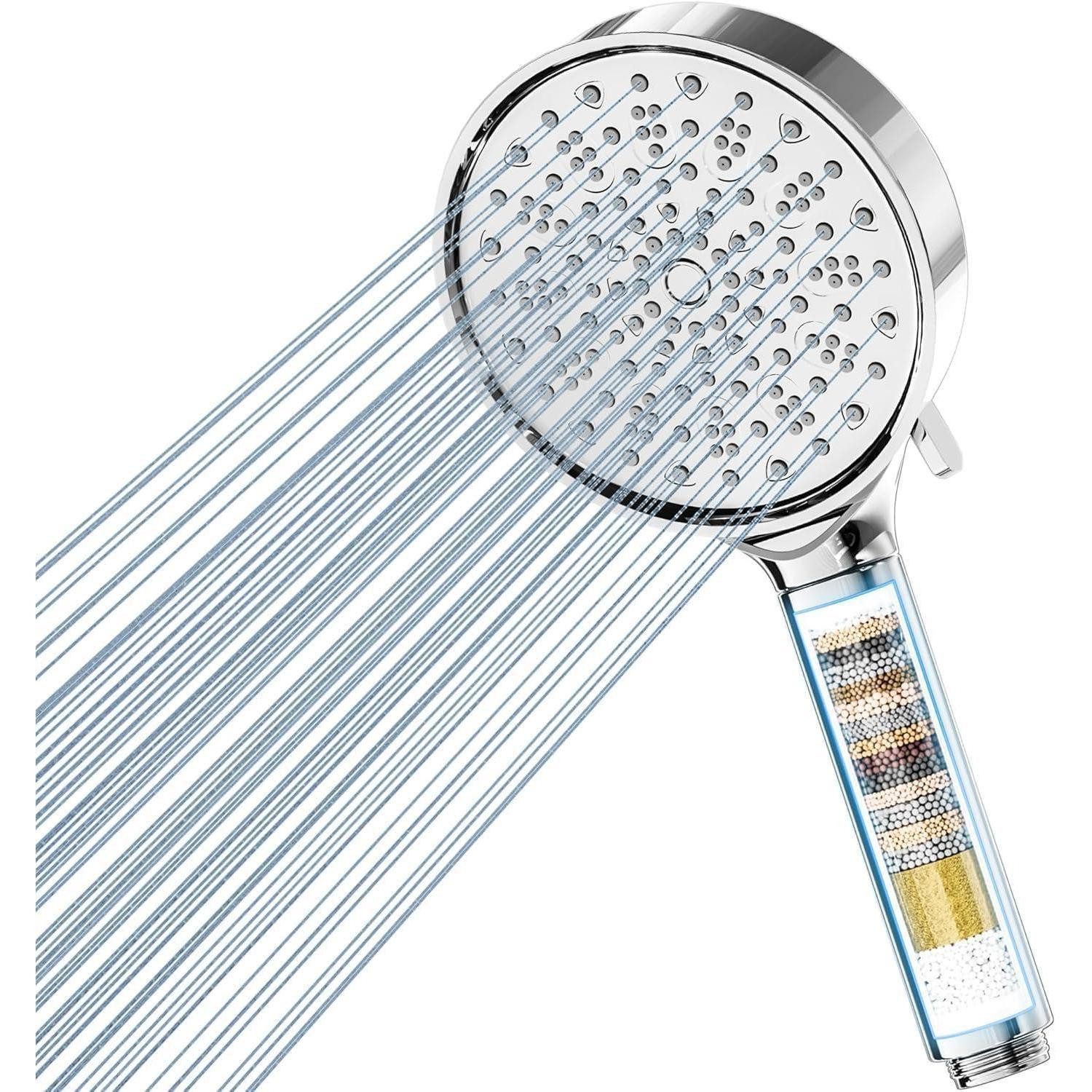 LuxusKollektion Duschbrause Duschkopf Filter Hochdruck 6Strahlarten 20Schichten Kalk Chrom06