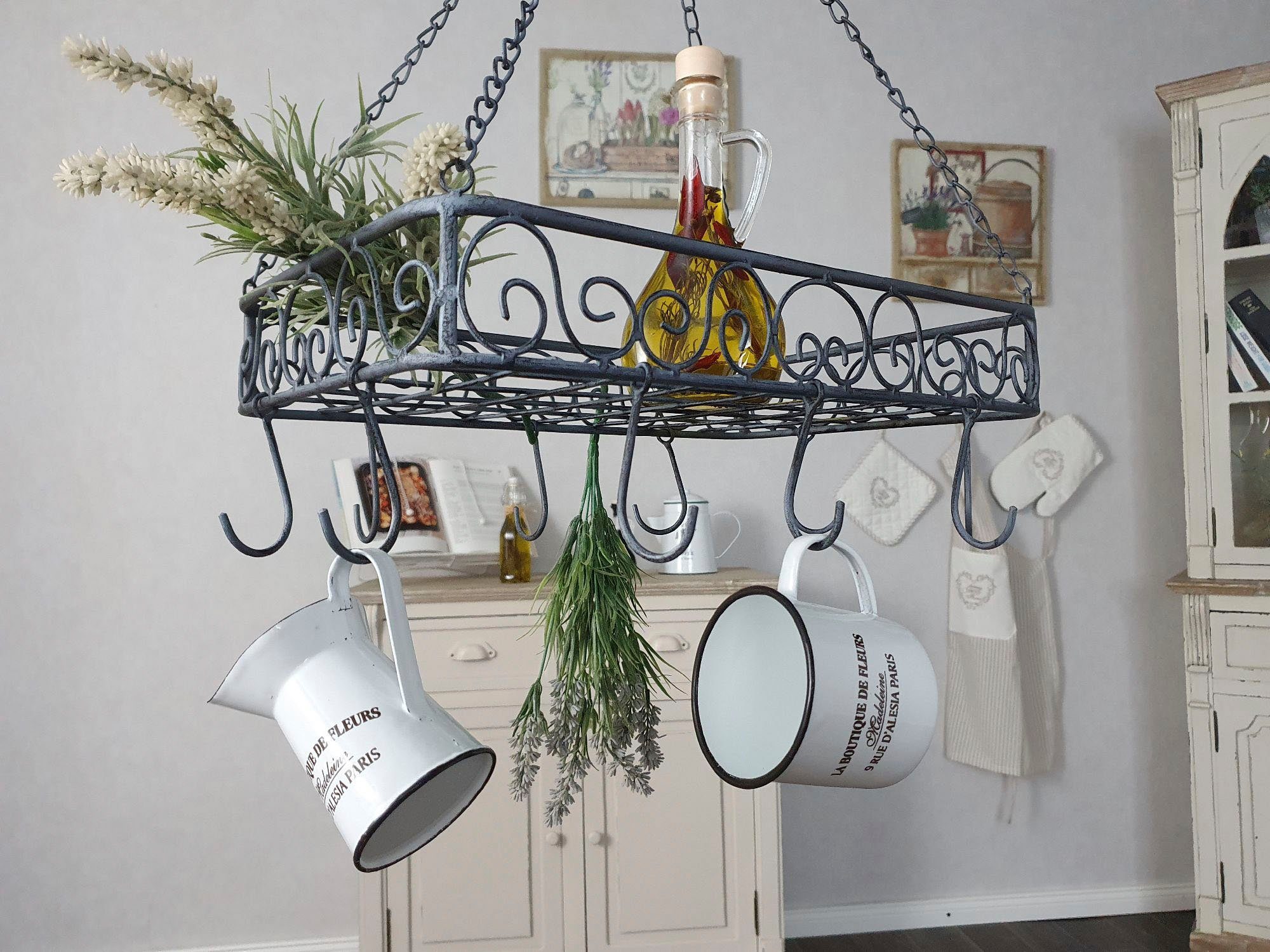 Ambiente Haus Hängekorb Topfhänger aus Eisen in Grau - (B) 45 cm (1 St)