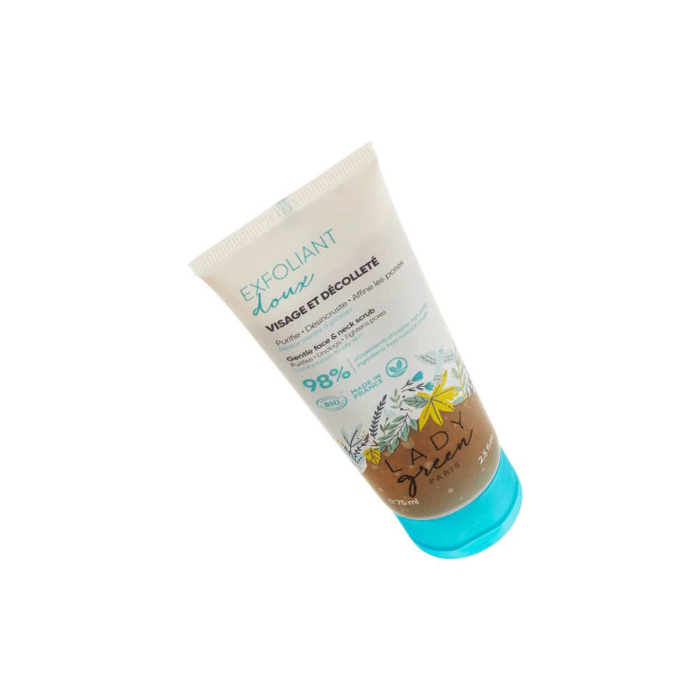 LADY GREEN PARIS Hautpflegegel Sanftes Peeling für Gesicht und Dekolleté, Sanfte Hautreinigung mit Aloe Vera, Moringa & Kiwi für strahlende Haut