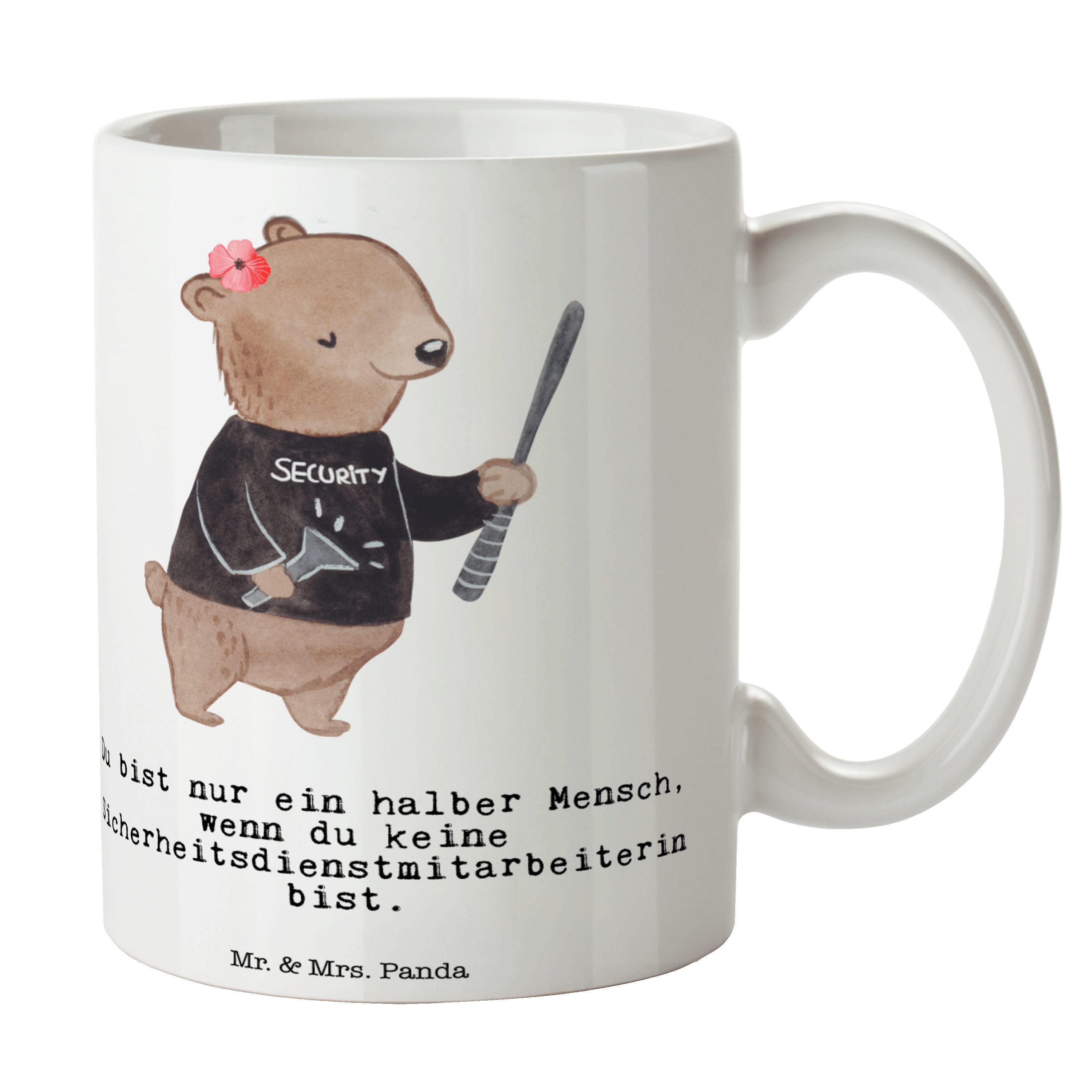 Mr. & Mrs. Panda Tasse Sicherheitsdienstmitarbeiterin mit Herz - Weiß - Geschenk, Teebecher, Keramik