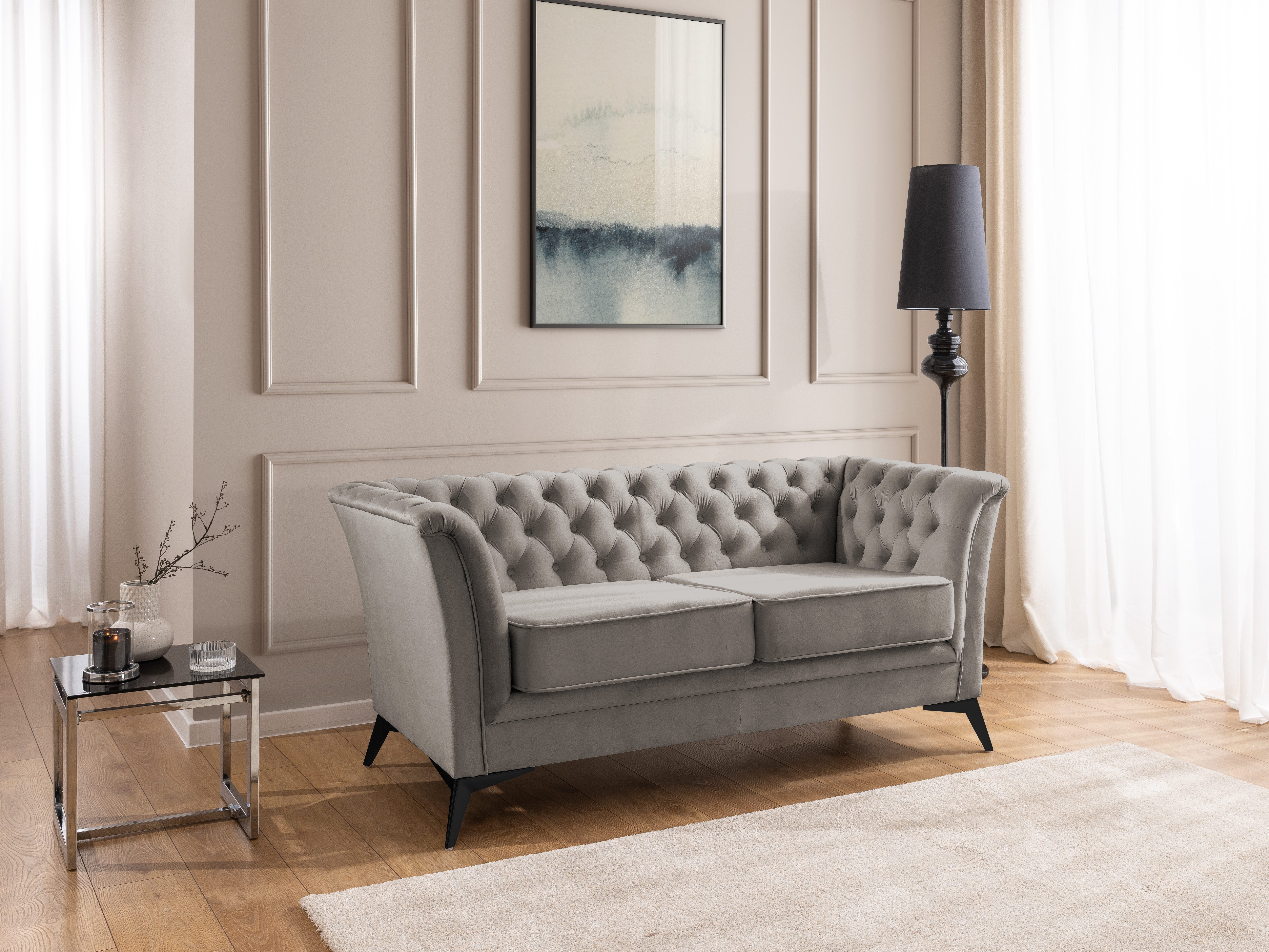 S-Style Möbel Chesterfield-Sofa Whitby, 2-Sitzer aus Samt mit goldenen, silbernen oder schwarzen Füßen, mit Wellenfederung