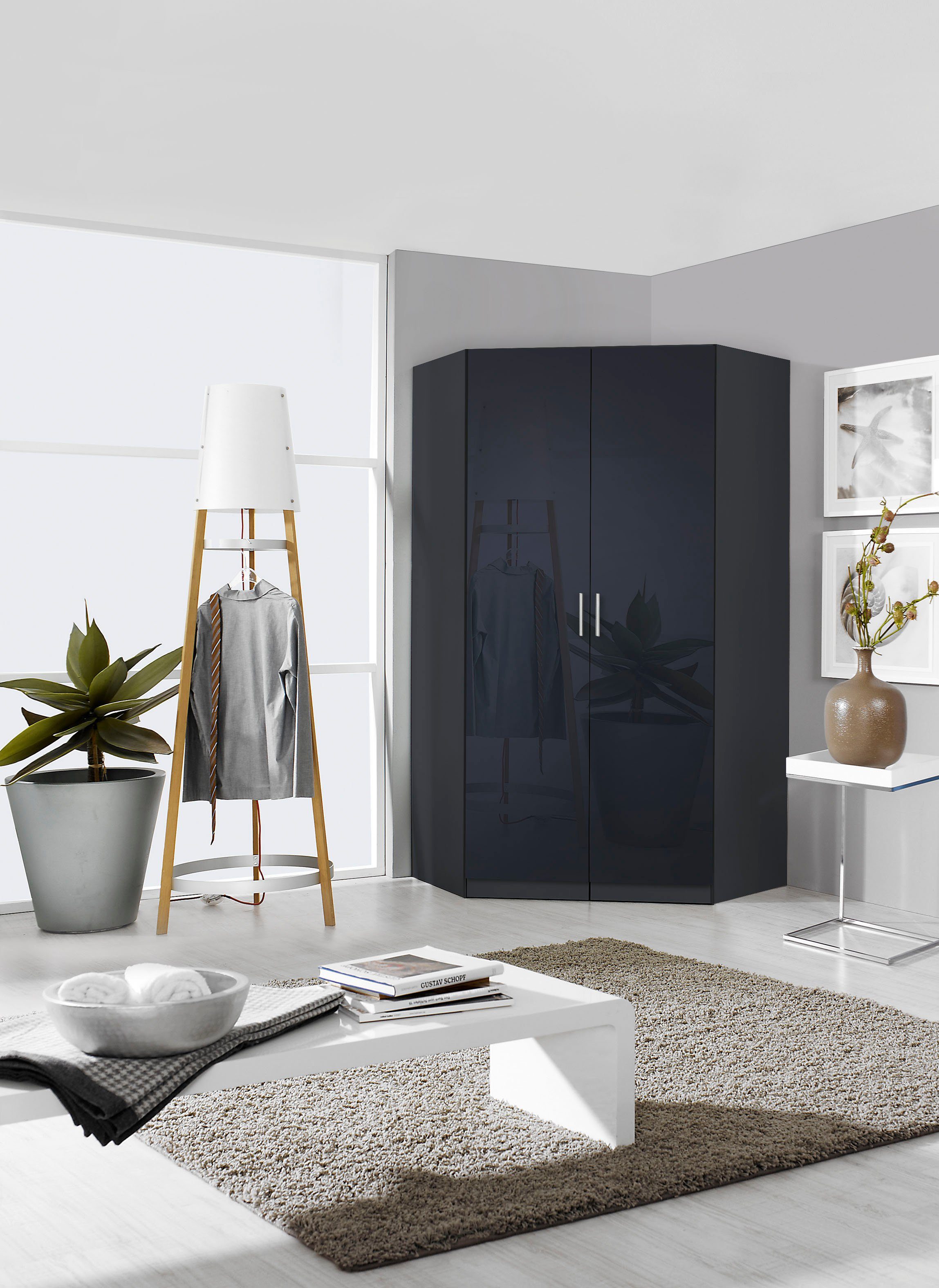 rauch Eckkleiderschrank Kleiderschrank Schrank Eckschrank Ankleide Garderobe CELLE (Schenkelmaß: 117x117 cm, Höhe 197/210 cm) optional mit Spiegel oder Hochglanzfront MADE IN GERMANY