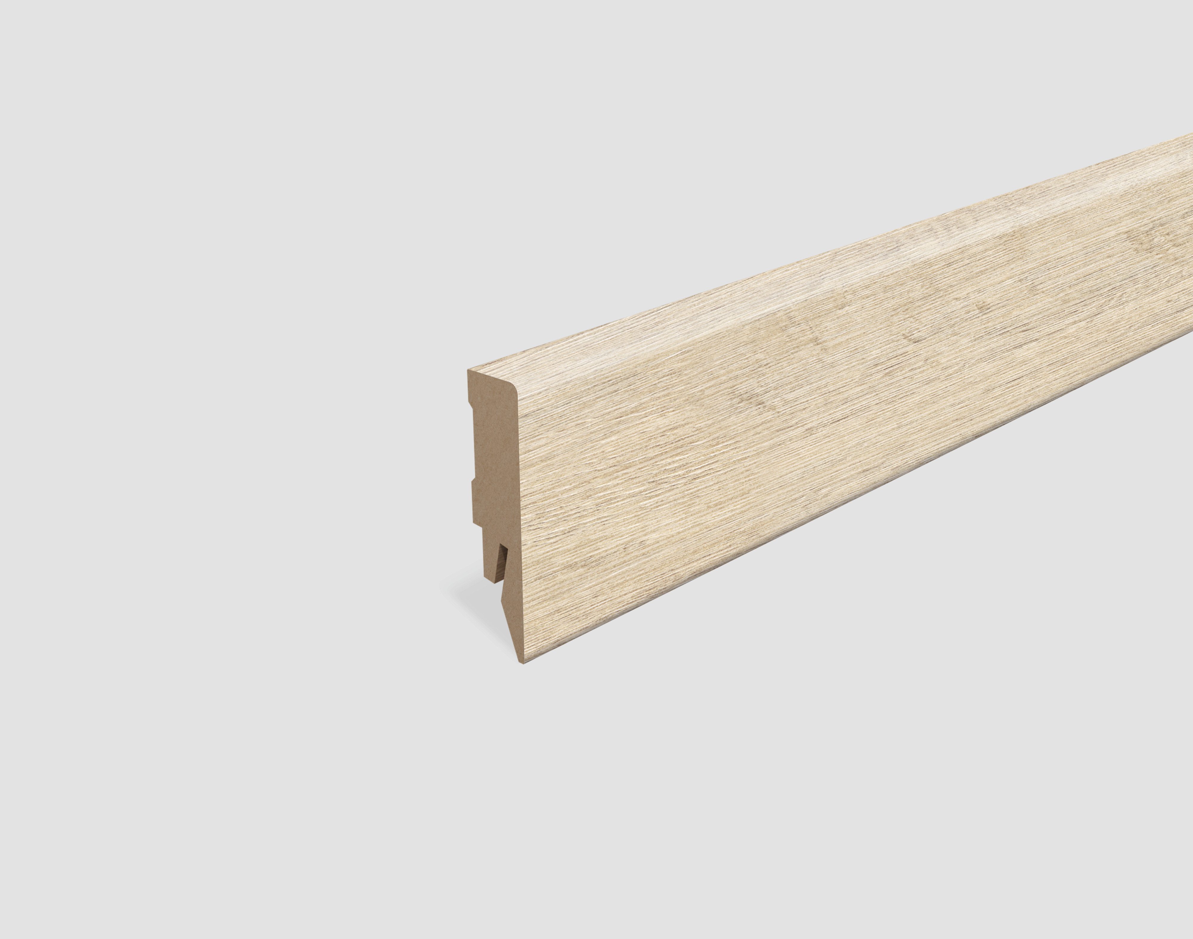EGGER Sockelleiste Kreideeiche beige L643, L: 240 cm, H: 5.8 cm, 1-St., 2,40m; neues kubisches Profil; passend zu Fußboden Kreideeiche