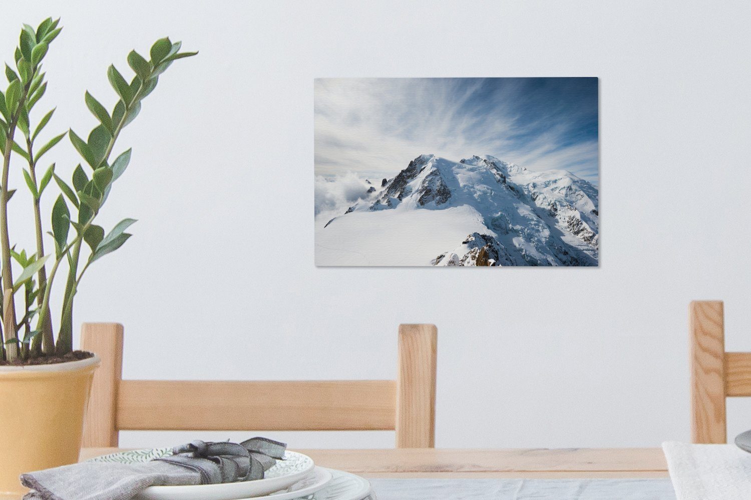 Himmel, Wanddeko, Aufhängefertig, 30x20 cm schönem (1 Blanc Mont OneMillionCanvasses® Leinwandbilder, Verschneiter mit Wandbild Leinwandbild St),
