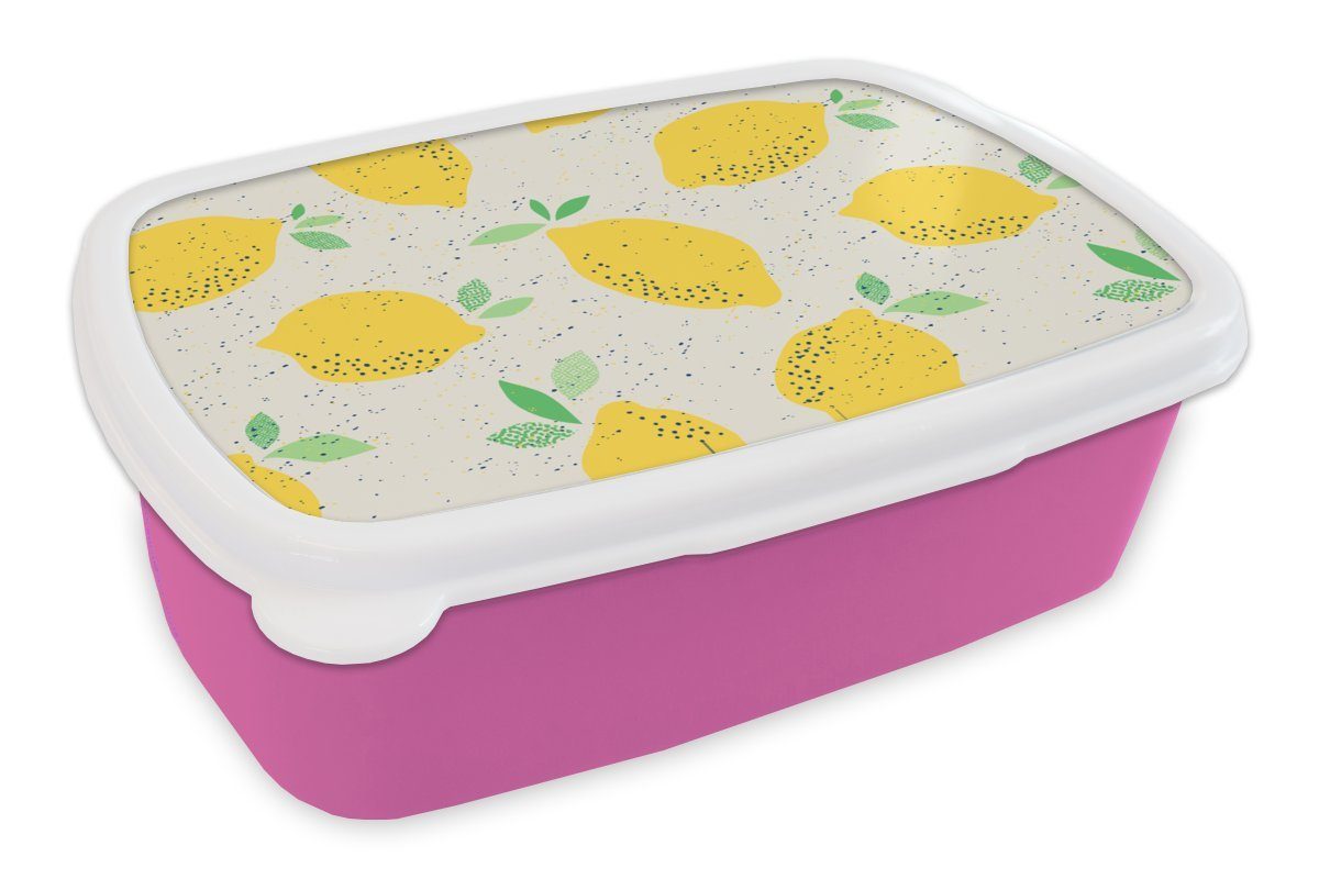 MuchoWow Lunchbox Zitrone - Obst - Vintage - Design, Kunststoff, (2-tlg), Brotbox für Erwachsene, Brotdose Kinder, Snackbox, Mädchen, Kunststoff rosa