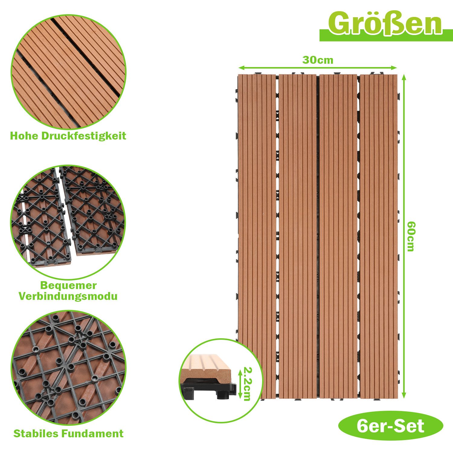 Clanmacy Holzfliesen Terrassenfliesen Fliesen Balkon Garten günstig online kaufen