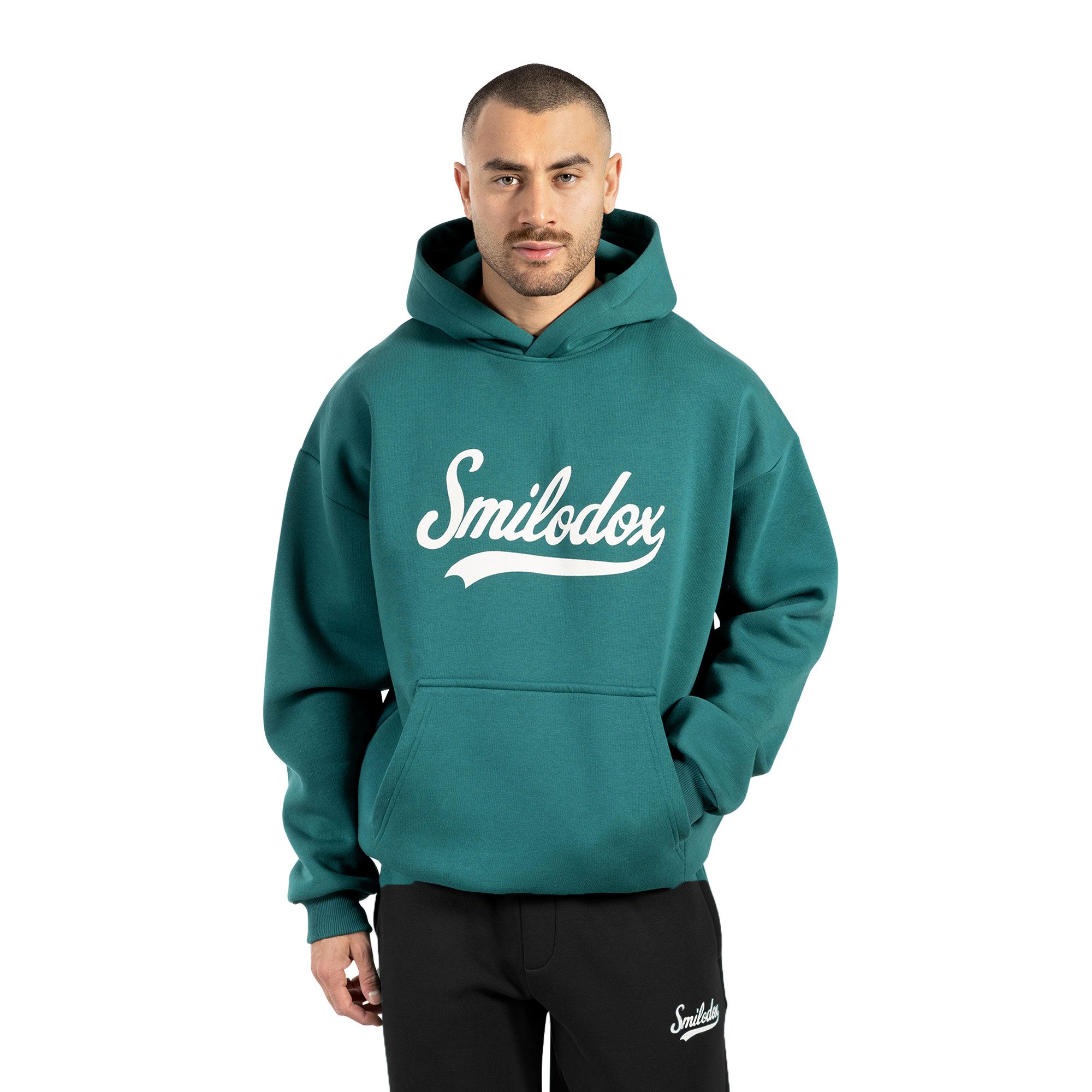 Smilodox Hoodie Lorik, Oversize Kapuzenpullover mit großem Frontprint auf der Brust weicher und flauschiger Stoff Kängurutasche Pulli Alltag Streetstyle