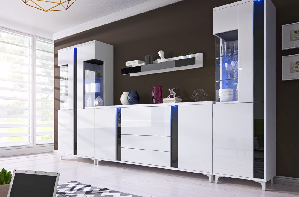 JVmoebel Wohnwand Hochglanz Wohnwand Schrankwand Wohnzimmer Schrank Vitrine günstig online kaufen