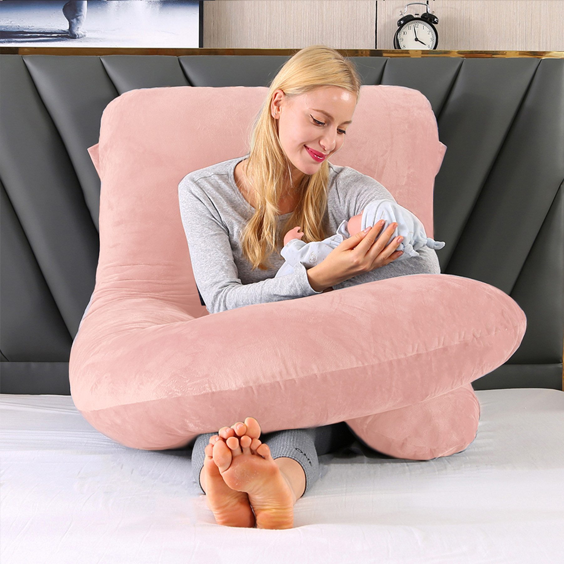 CALIYO Seitenschläferkissen Stillkissen, J-förmiges Schwangerschaftskissen zum Schlafen, Seitenkissen, Seitenschläferkissen ergonomisch geformt
