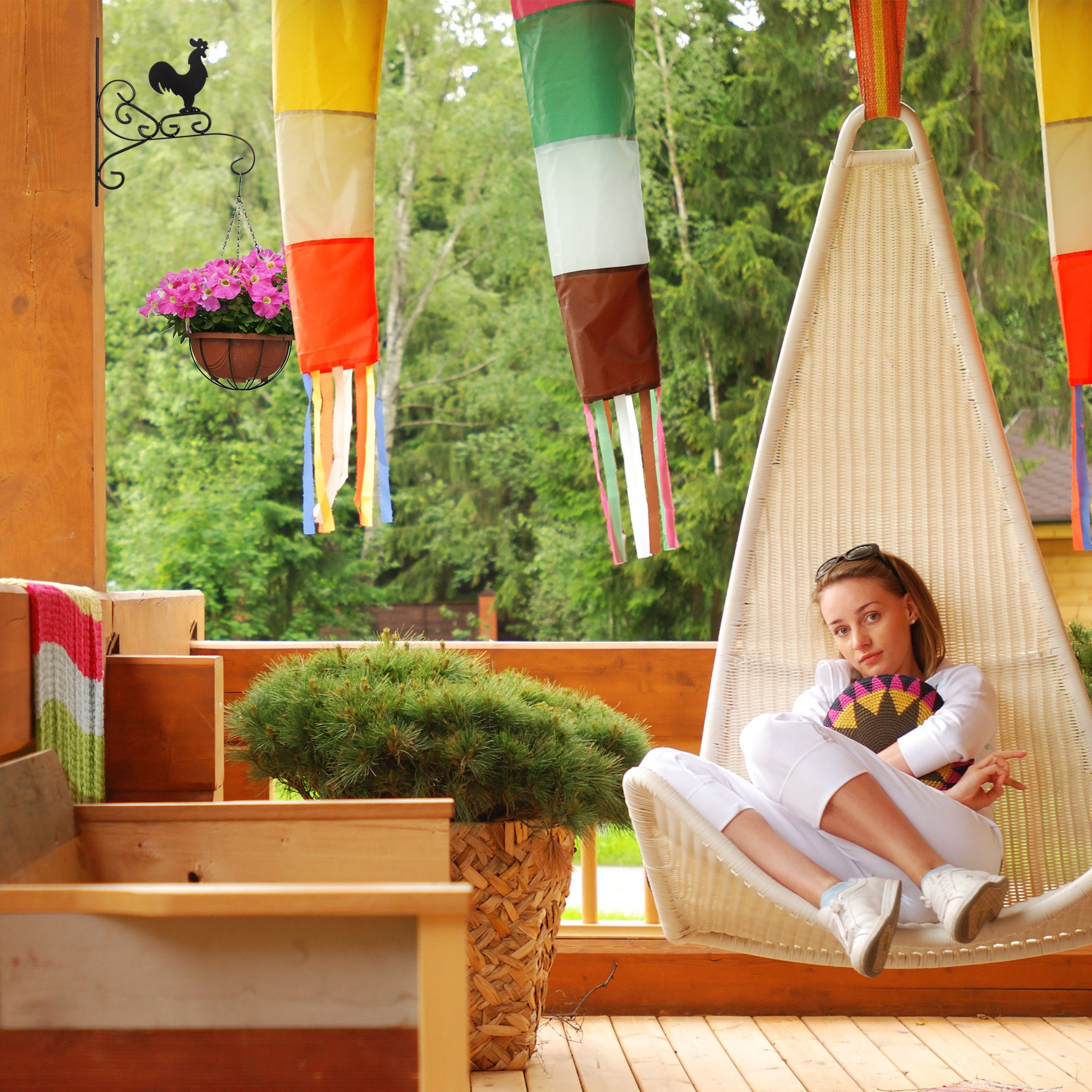 relaxdays Gartenfigur 3 x Blumenhaken Hahn günstig online kaufen