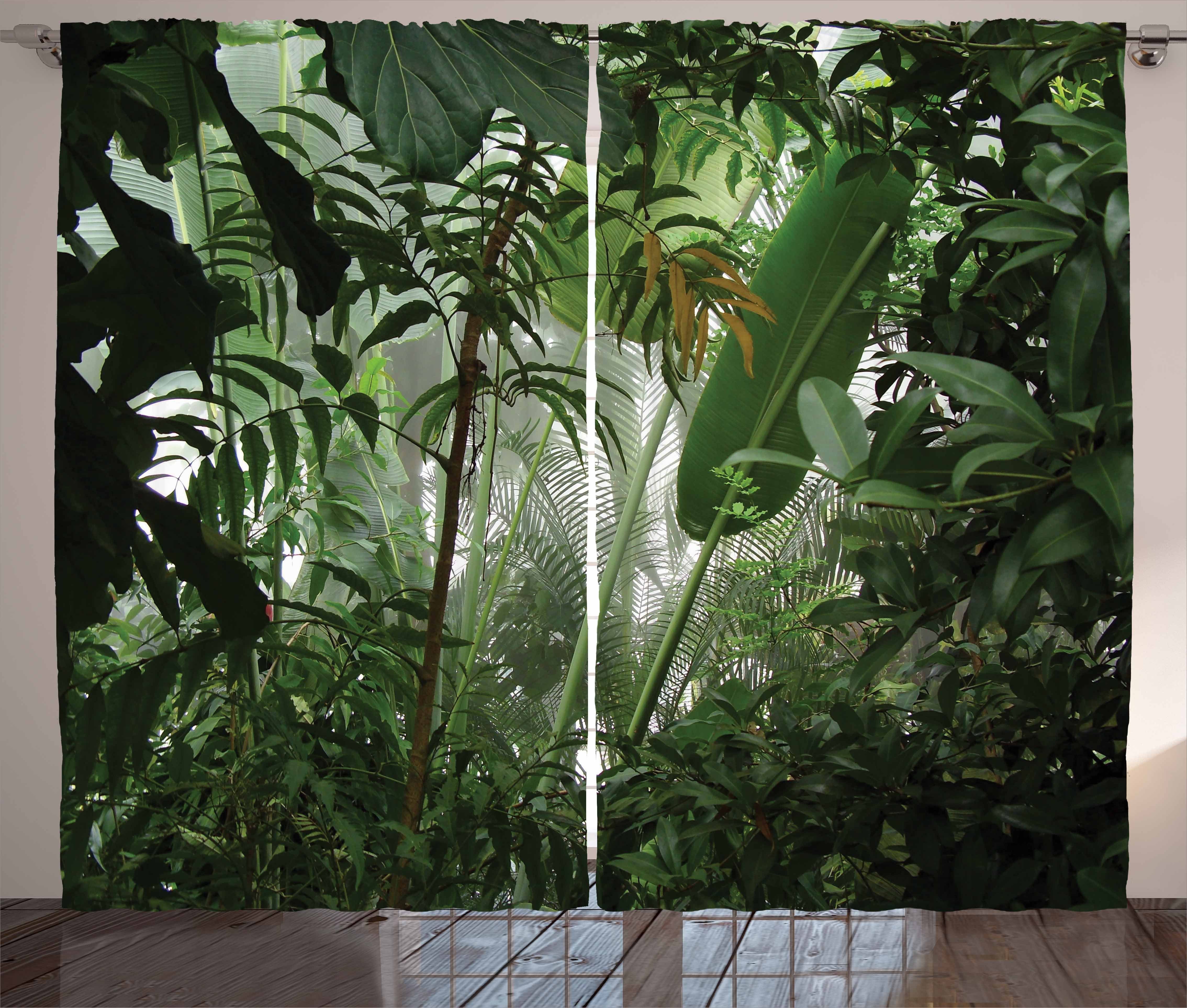 Gardine Schlafzimmer Kräuselband Vorhang mit Schlaufen und Haken, Abakuhaus, Grün Tropischer Regenwald Wilde